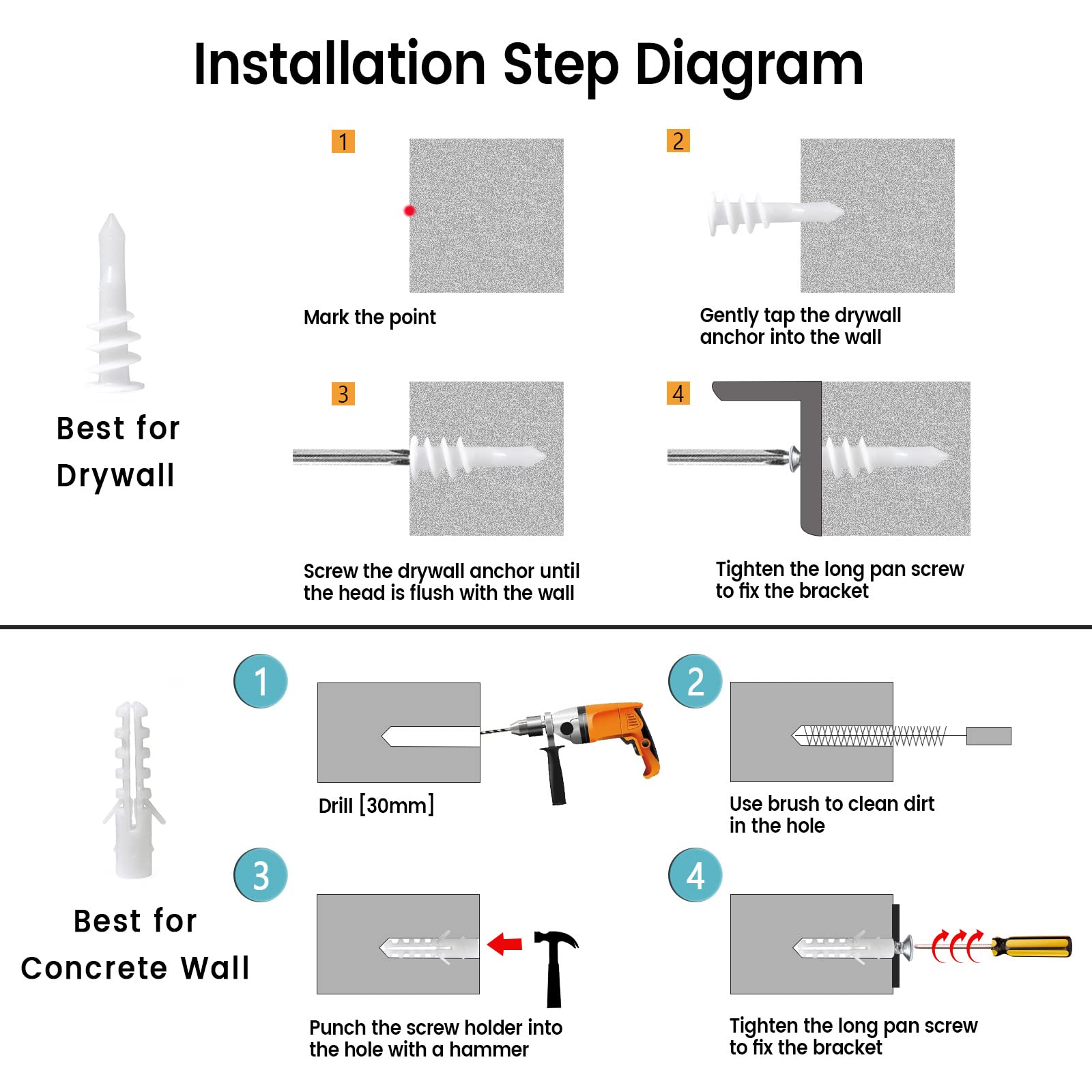 AWX Heavy Duty Shelf Brackets 12 inches x 8 inches with Screws - 8 Pack White Metal Shelf Brackets - Shelf Support Angle Brackets for Shelves L Brackets Heavy Duty Floating Shelf Brackets