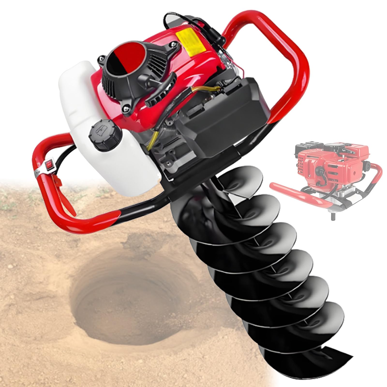 Perforadora de Postes de 4 Tiempos y 999 CC para terrenos agrícolas, Jardines y plantaciones, Excavadora de Tierra inalámbrica a Gasolina con Brocas de 4/6/8/10/12/15/20/25/30 cm 6cm