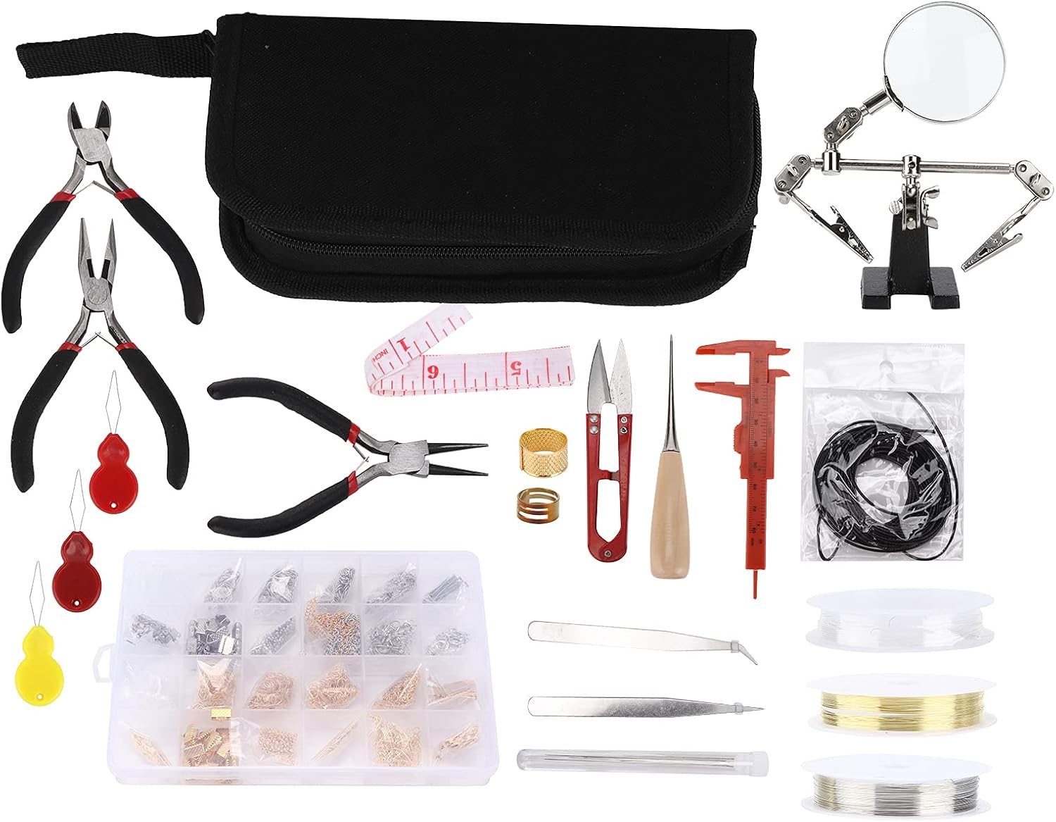 Jewelry Making Set with 3 Pliers and Open Ring Kit, Beaded DIY Handicraft Accessories for Necklace Earring Repair, Includes Storage Bag for Home or Gift Use
