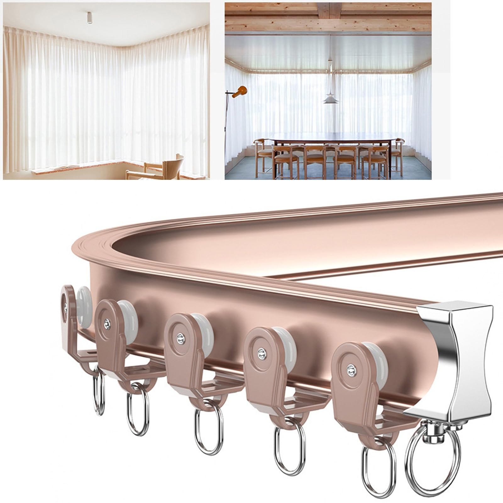 Rail de suspension pour rideaux de plafond avec crochets à roulettes, tringle de 3,4 m à fixer au plafond, idéal pour les fenêtres en duplex, rideaux de douche, couleur rose, solution durabl