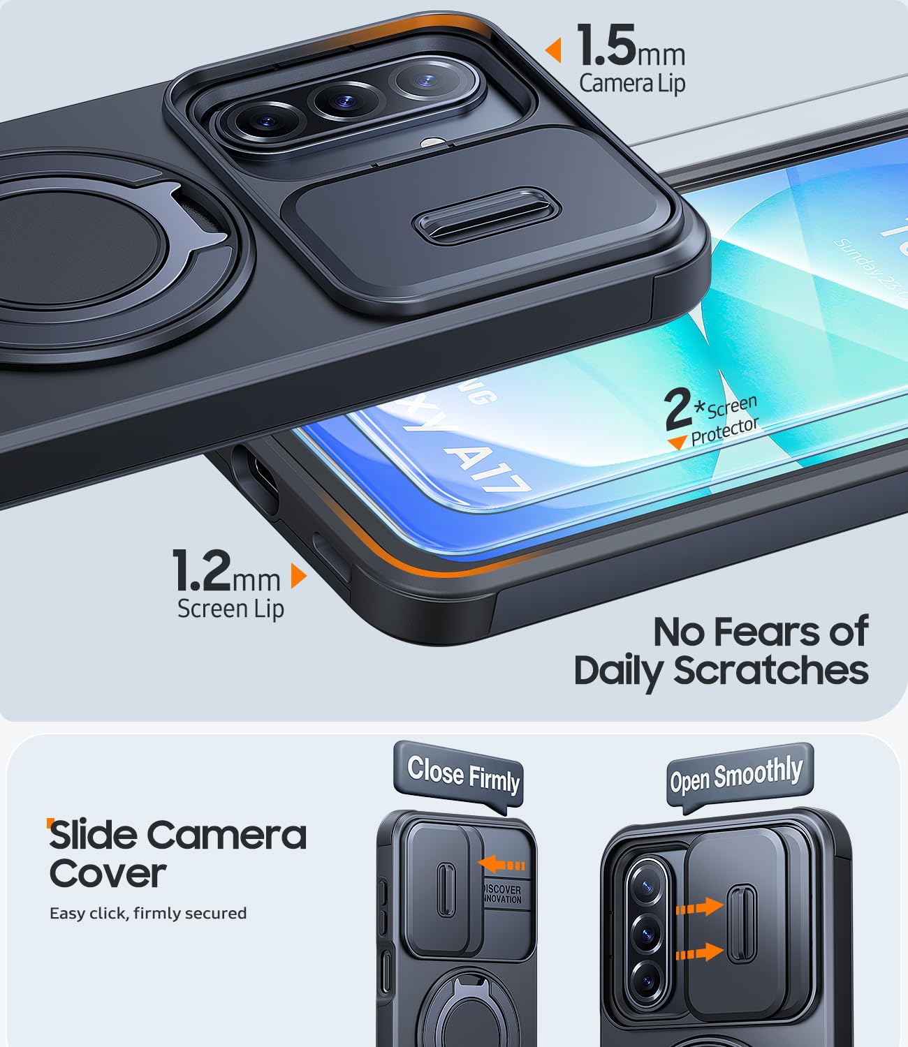 AOUIA AOUIA for Samsung S26 Ultra Case and 2 Pack Screen Protector, Military Protection Shockproof Samsung Galaxy S26 Ultra Case with Slide Camera Cover & 360° Rotating Kickstand, Black in use
