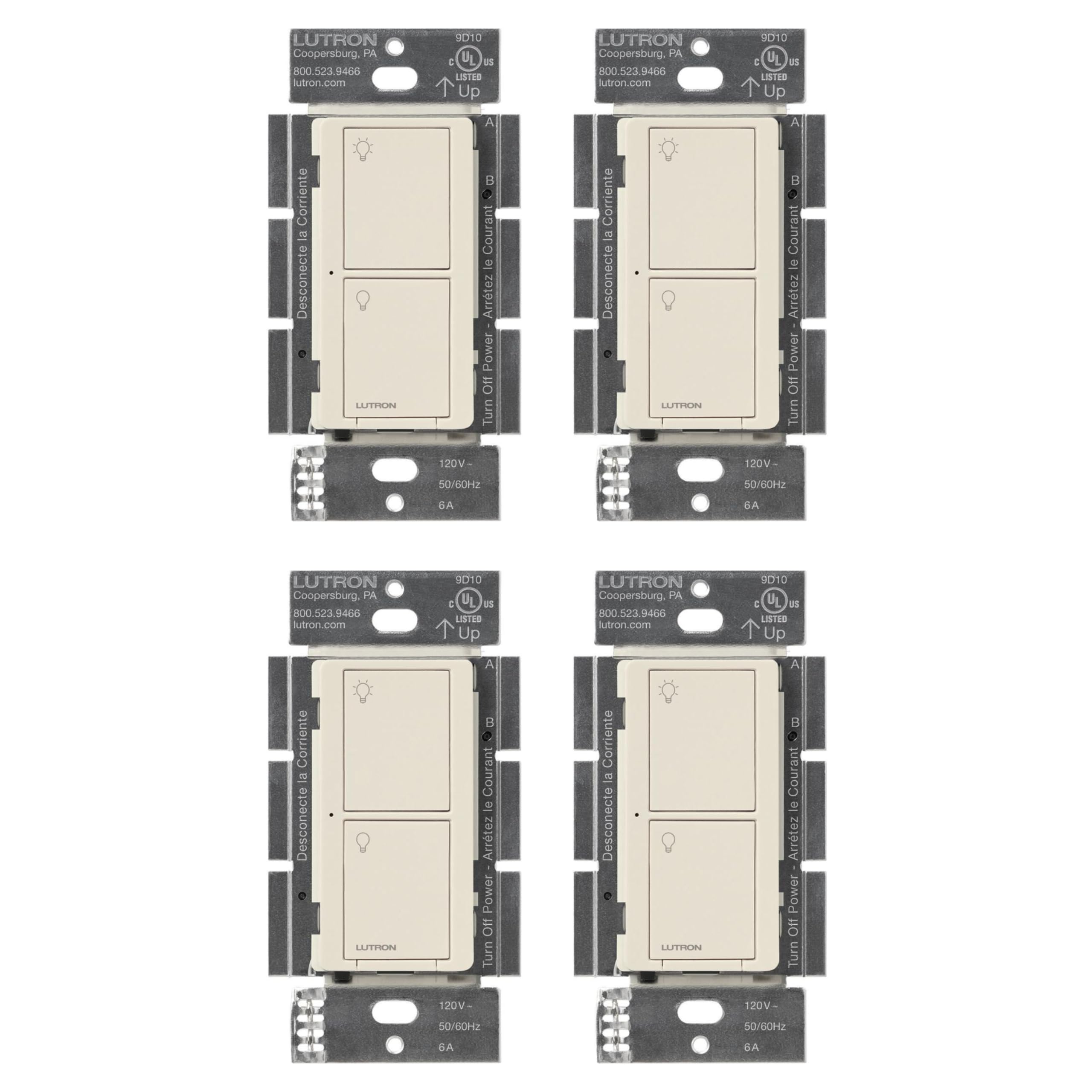 Lutron Caseta Original Smart Light Switch (Lutron Smart Hub Required), for Home, LED, and Fans, 6 Amp, Single-Pole/3-Way, Neutral Required, PD-6ANS-LA-4-Pack, Light Almond, 4 Pack Light Almond 4 Pack Smart Switch