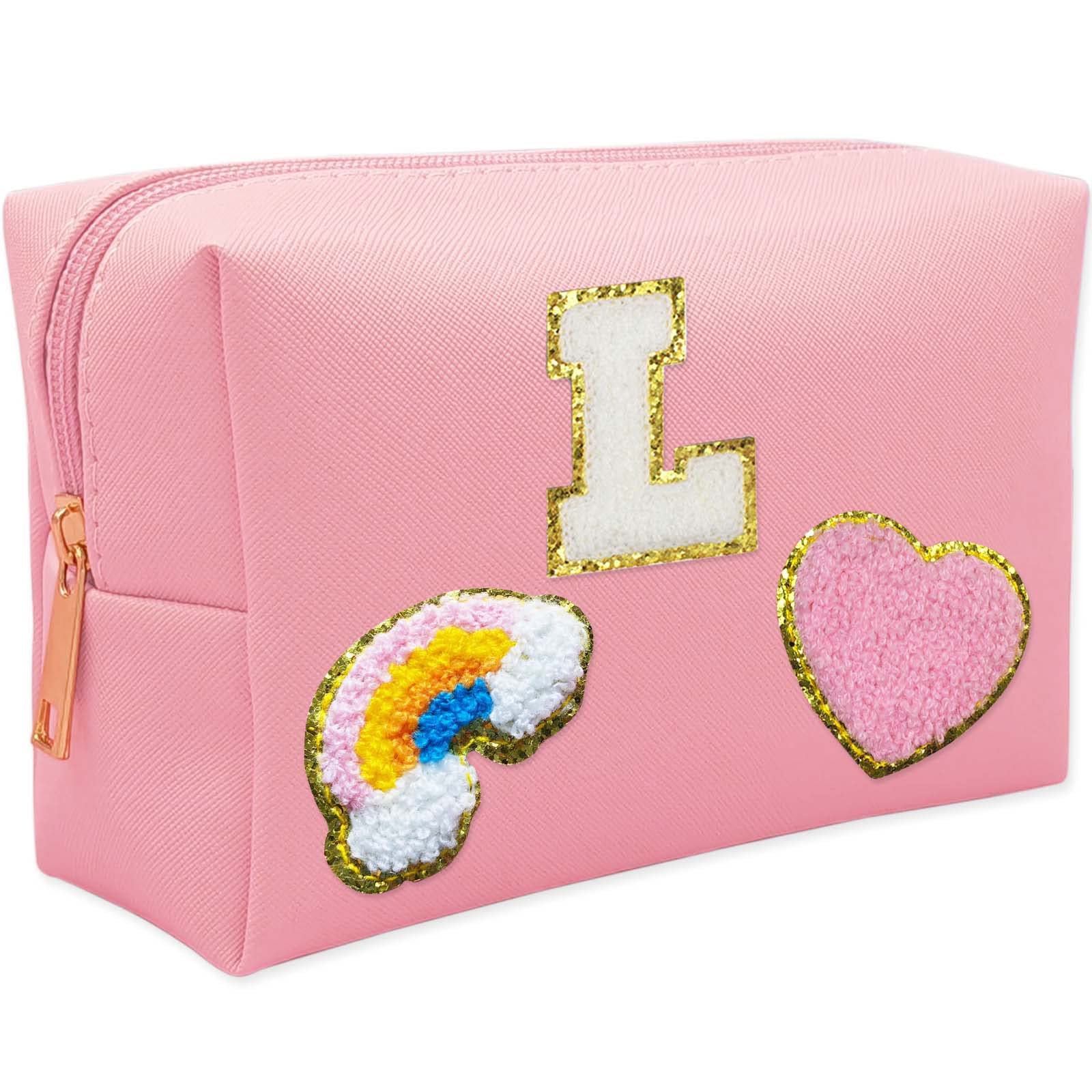 Personalized Inital Preppy Makeup Bag Set with Zipper, Monogram Waterproof Travel Cosmetic Bag for Women, Cute Preppy Patch Toiletry Bag for Traveling