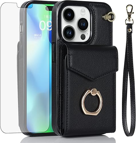 Asuwish Compatible con iPhone 15 Pro Max de 6.7 pulgadas, protector de pantalla y anillo de bloqueo RFID, funda para teléfono celular para