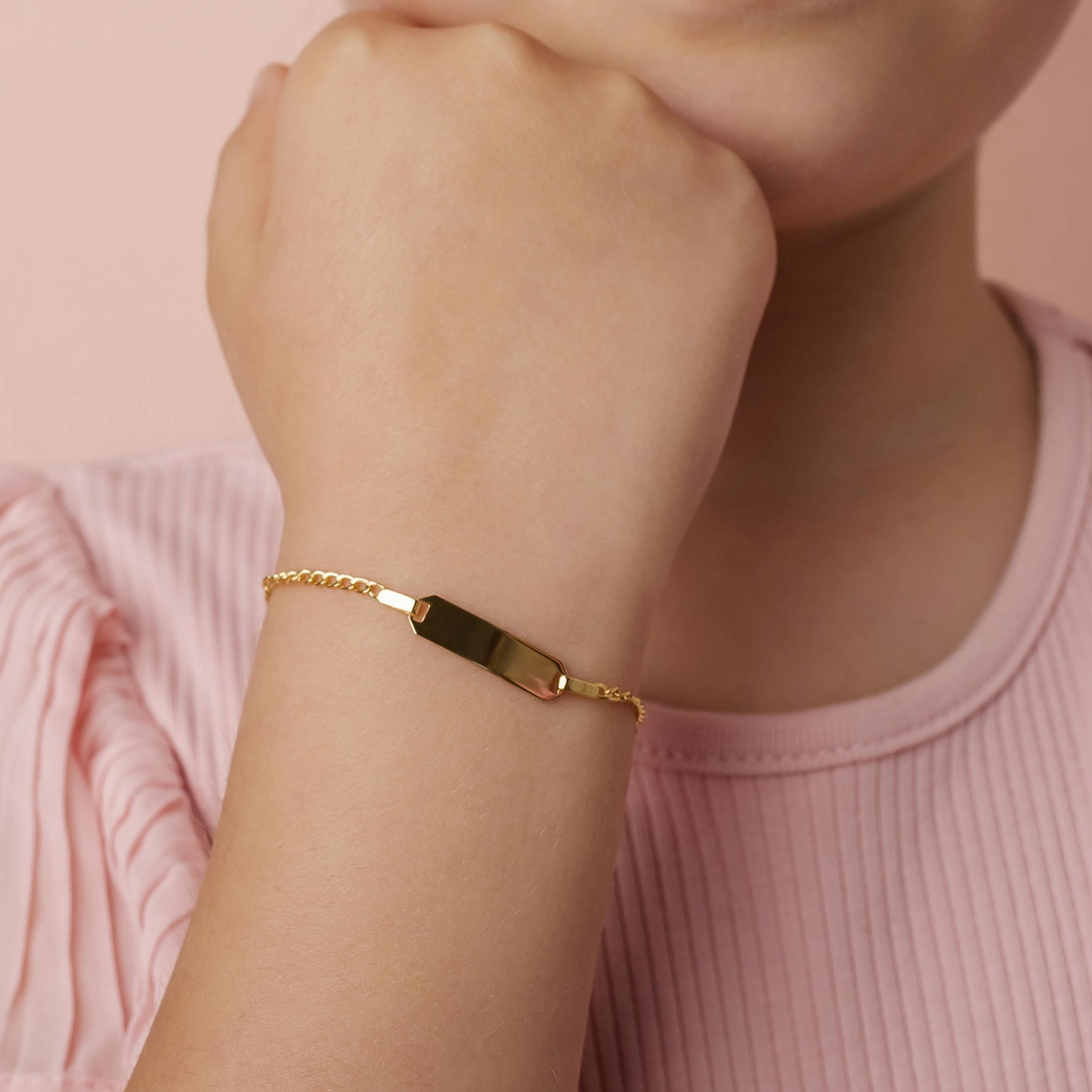 Bracciale Holly in Oro 9 kt per bambini con piastrina + Gioiello con scatola Personalizzata + Idea Regalo per Nascita, Battesimo e Comunione Occasioni Speciali + Confezione regalo Personalizzata