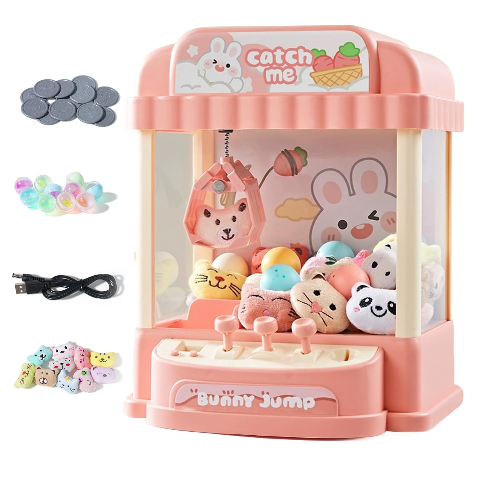 Máquina de Garras para Niños, Mini máquina de Garras con Monedas, Juguetes de Peluche y gashapons, máquina de Garras con música, Maquina de Peluches Mini(Rosa)