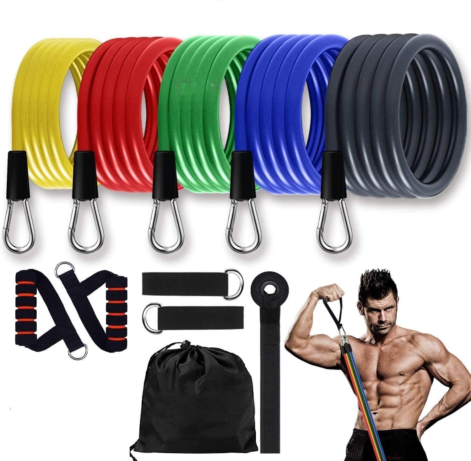 GOCART WITH G LOGO 9 pc Exercise Bands Workout Bands with Carry Bag, Door Anchor, Handles, Ankle Straps for Body Stretching Physical Therapy and Resistance Training (Multi-Colour) (B07HL3R39T) Amazon Price History, Amazon Price Tracker