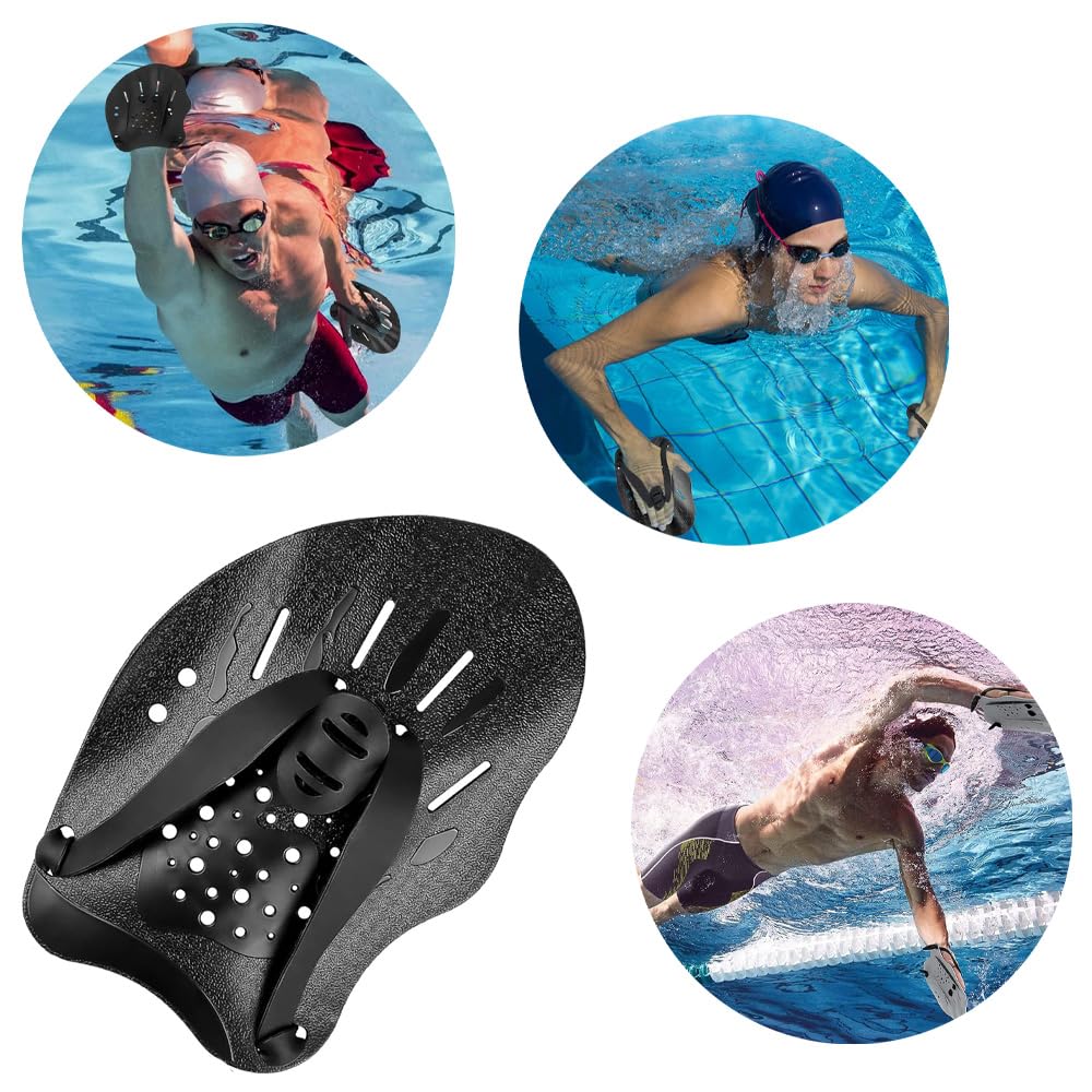 Palas de Natación con Correas Ajustables para Adultos Niños Unisex (Negro)