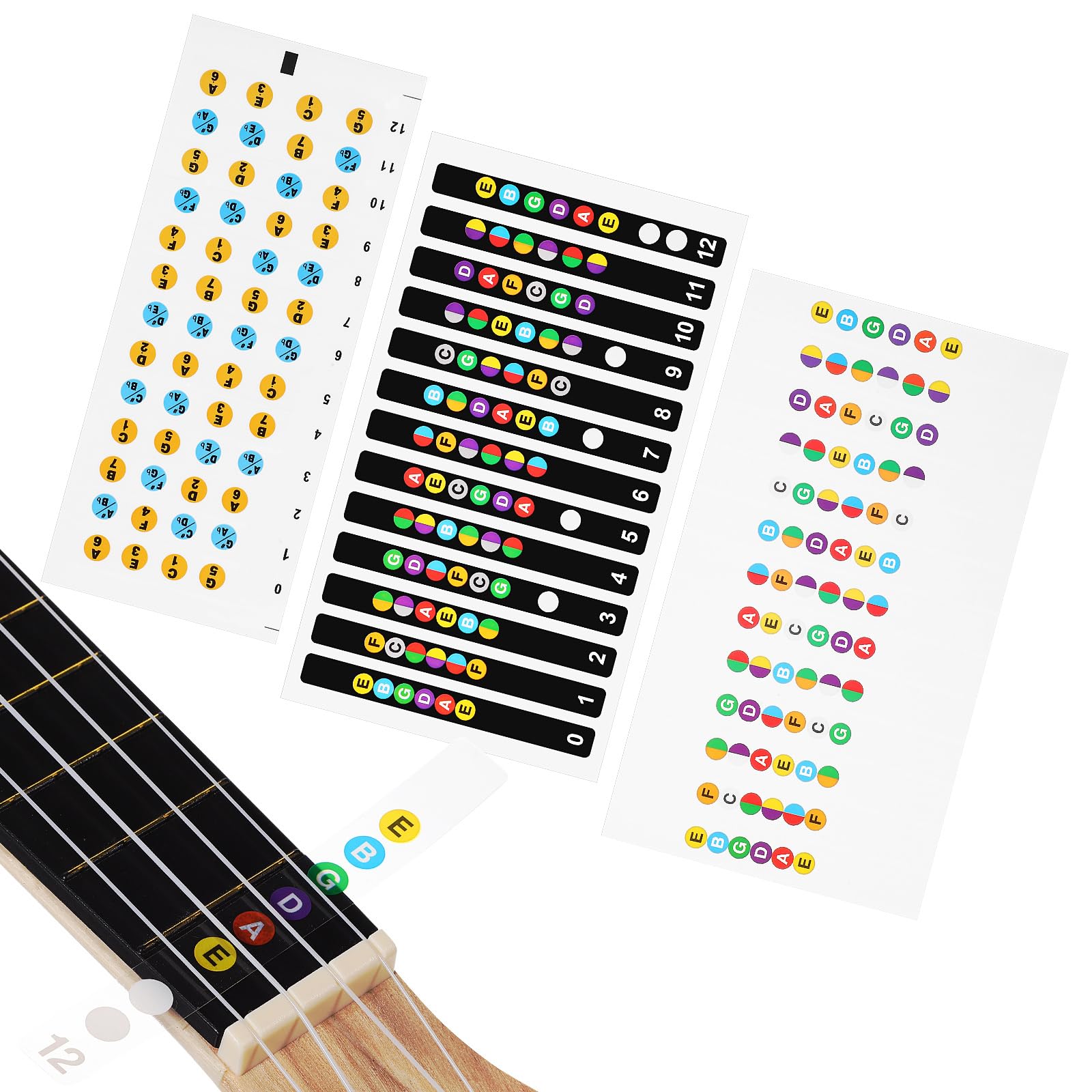 4 Stück Gitarren-Noten-Aufkleber Für Griffbretter – Farbig, Dünn, Abziehbar, Ideal Für Anfänger