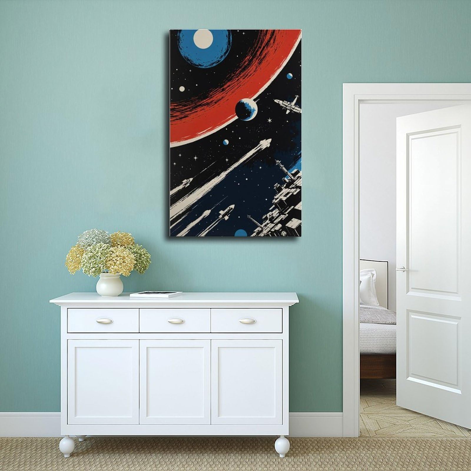 Poster su tela, stile retrò, avventura spaziale, fantascienza, decorazione per camera da letto, ufficio, stanza, regalo, 60 x 90 cm