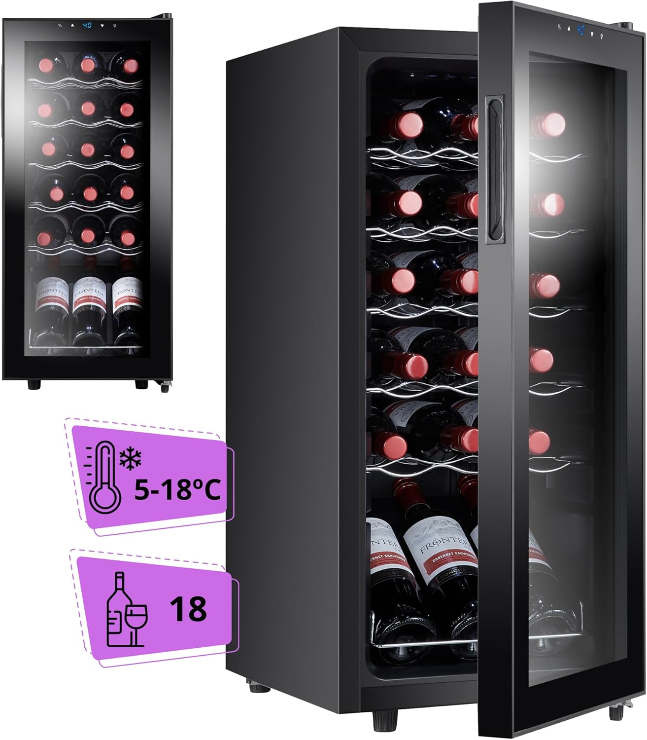 Cave à vin pour 18/20 bouteilles (modèle au choix). Rafraîchisseur de