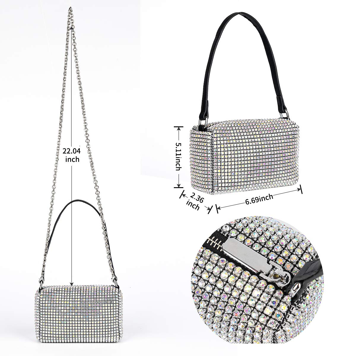 Bling Bling Crystals Evening Clutch Bag for Women Girls Sparkling Crossbody Bag Wedding Prom Party Club Purses Handbags