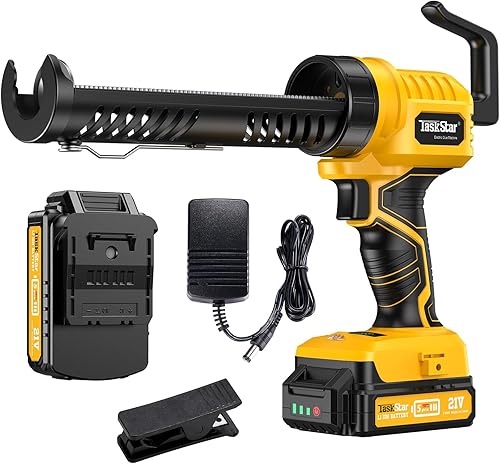 Pistola de calafateo inalámbrica, pistola de calafateo eléctrica de 5 velocidades ajustables con batería de litio de 2.0 Ah y cargador, luz LED y