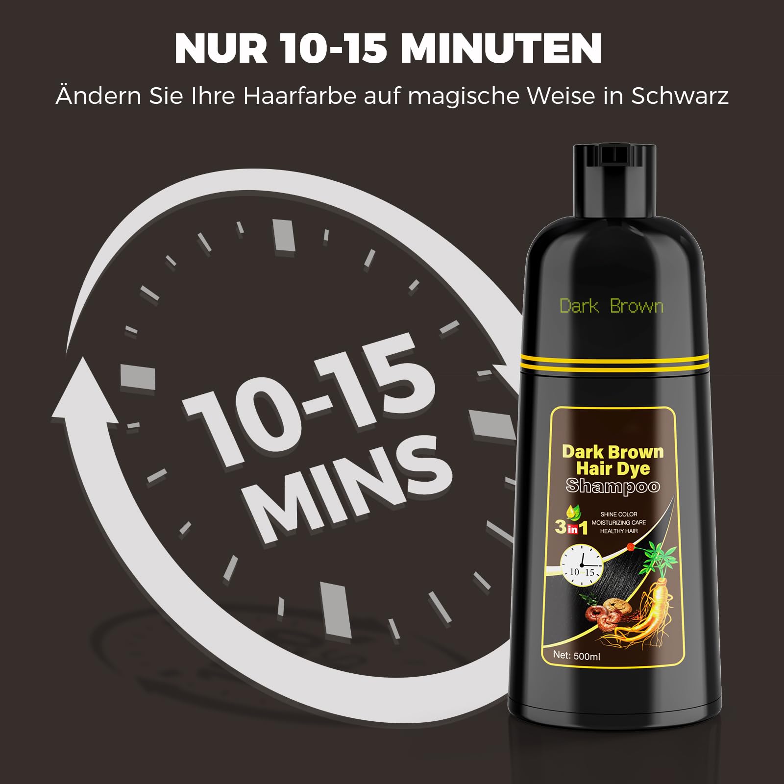 Shampoo colorante per capelli castano scuro, shampoo tinto per capelli | Shampoo colorante per capelli per uomini e donne (marrone scuro)