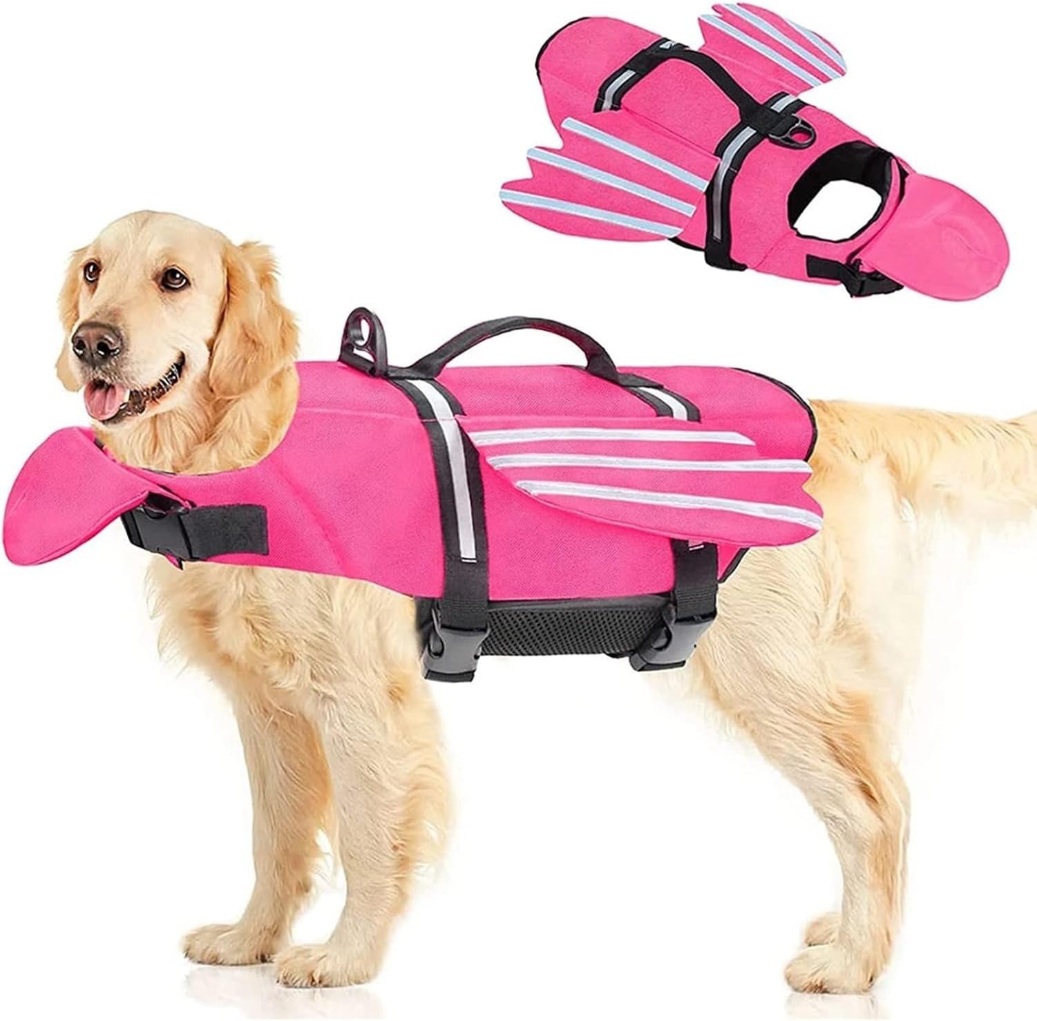 Chaleco Salvavidas para Perro, Diseño de Alas Pet Life Vest, Ajustable y Reflectante para Nadar, Chaleco de Seguridad Flotante para Perros Pequeños, Medianos y, Pink, XL
