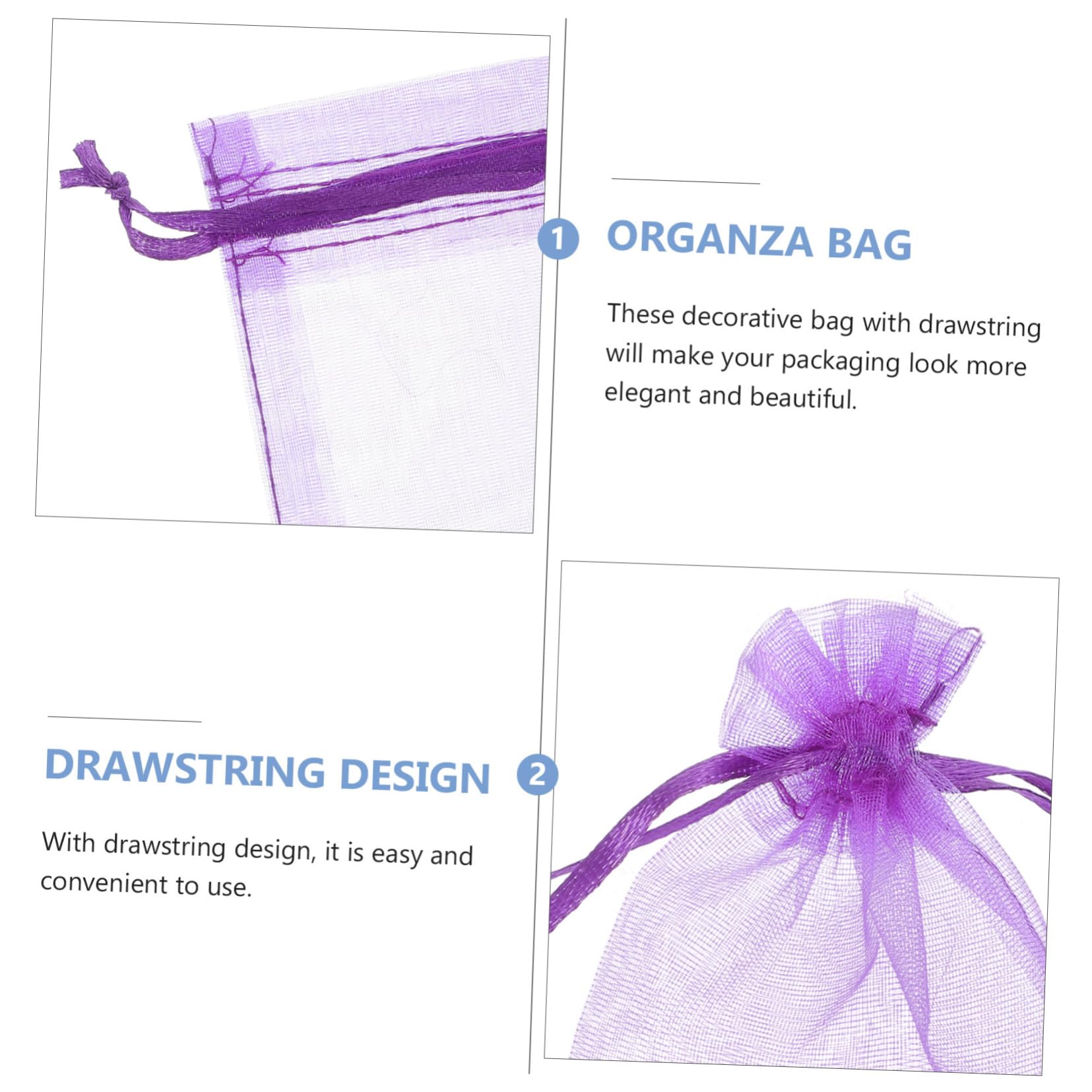 SEWOART 100 Sacchetti Organza Porpora con Coulisse per Regalo e Conservazione, Sacchetti Autoleganti in Organza 7x9 Cm per Feste e Uso Domestico