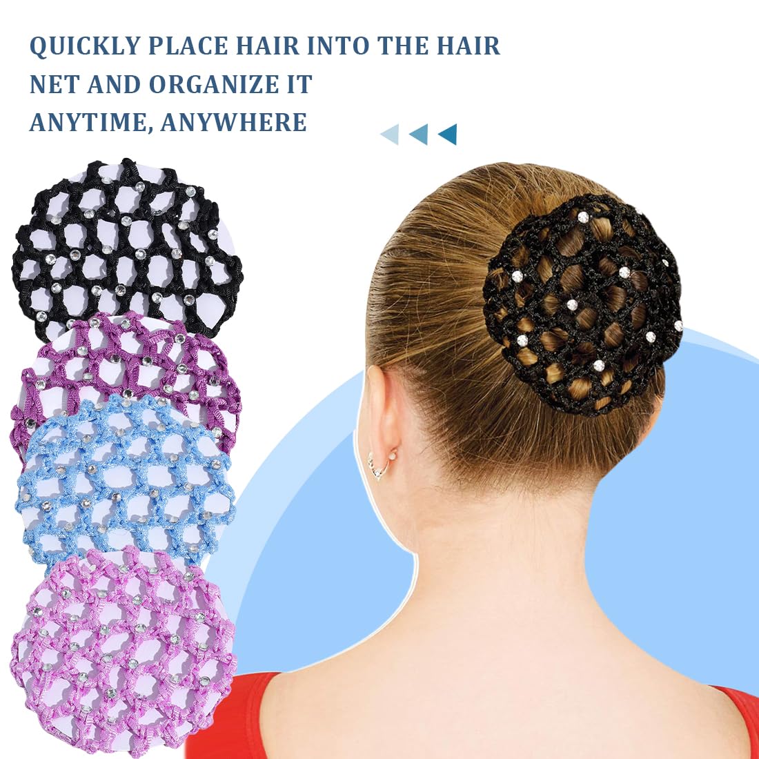 4 Retine Per Capelli Con Elastico - Per Chignon, Ballerine, Infermiere, Con Decorazioni A Fiori/Strass - Foto 11