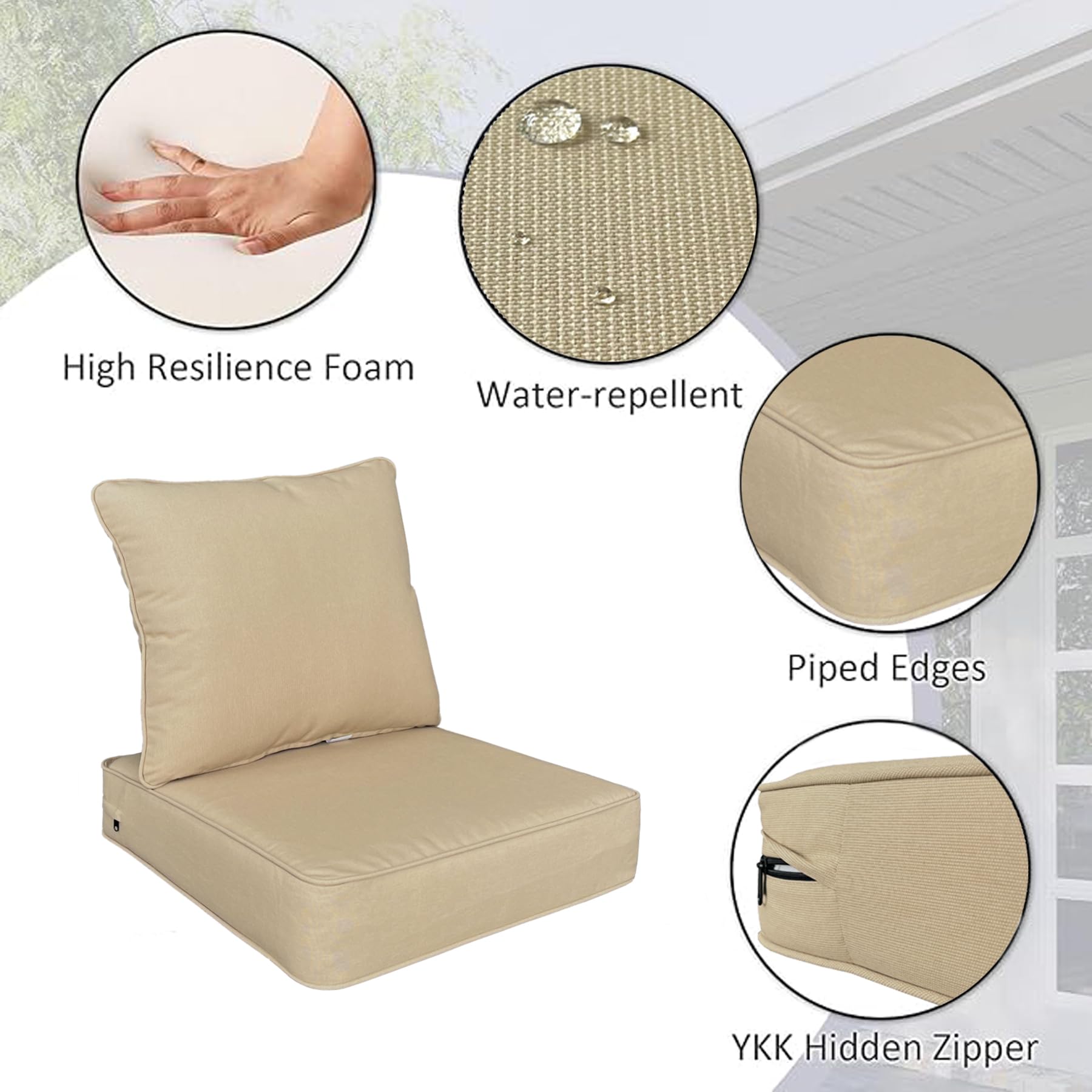 COZYVIDA Lot De 2 Coussins Profonds En Mousse Résistante à L'eau, Aux