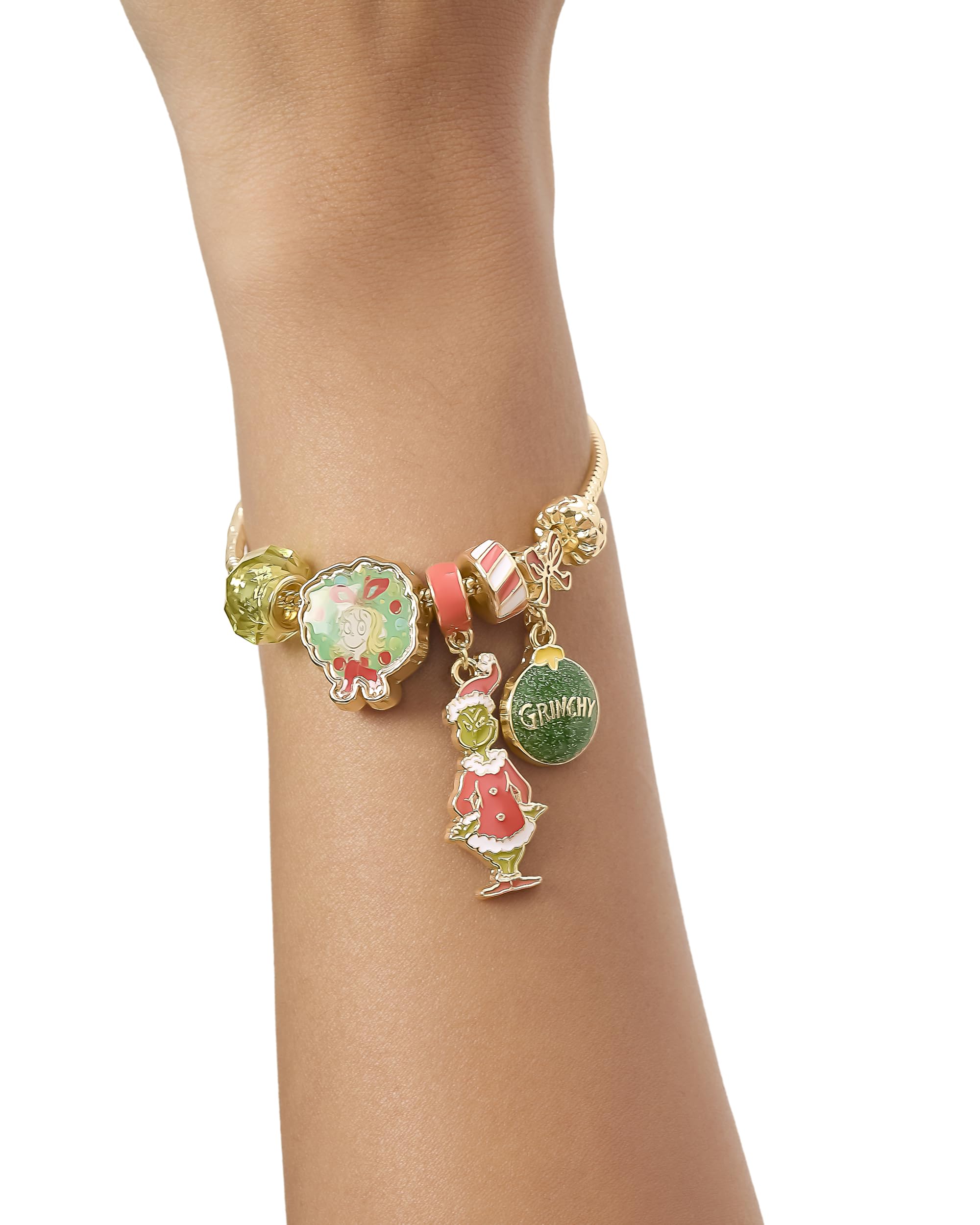 SALLY ROSE The Grinch Charm Bracelet for Women 7", Gold-Tone Grinch Jewelry Official License, Christmas Bracelets