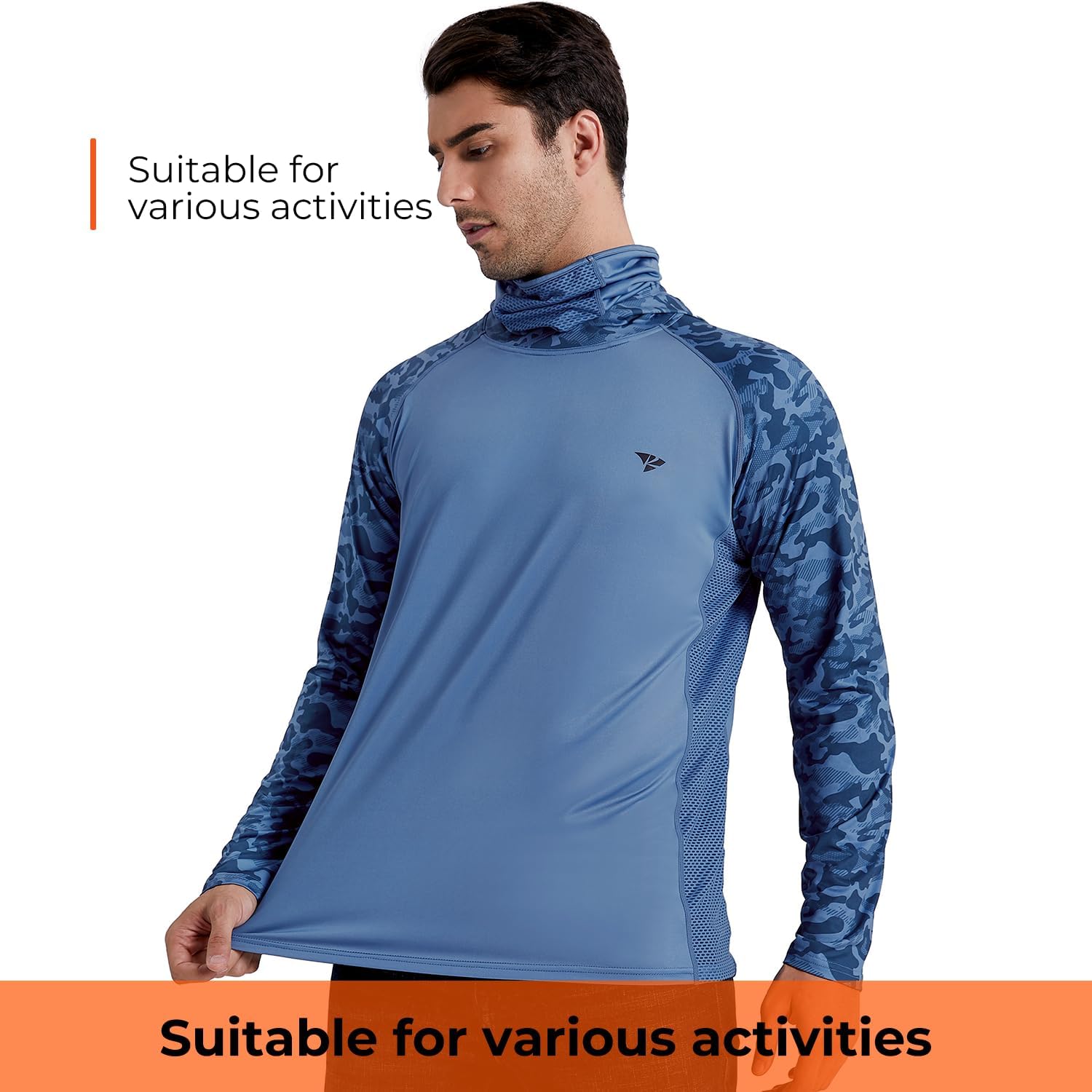 Rodeel UPF 50+ Men’s Long Sleeve Performance Fishing Hiking Shirt with Mask UV Neck Gaiter Hoodie