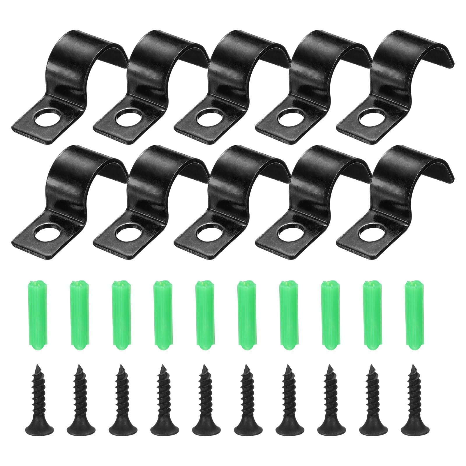 sourcing map 1/2 Inch Pipe Strap Set, Carbon Steel Conduit Clip 50pcs Single Hole Strap Clamp for Pipe Tube Cable Fixing (12mm, Black)