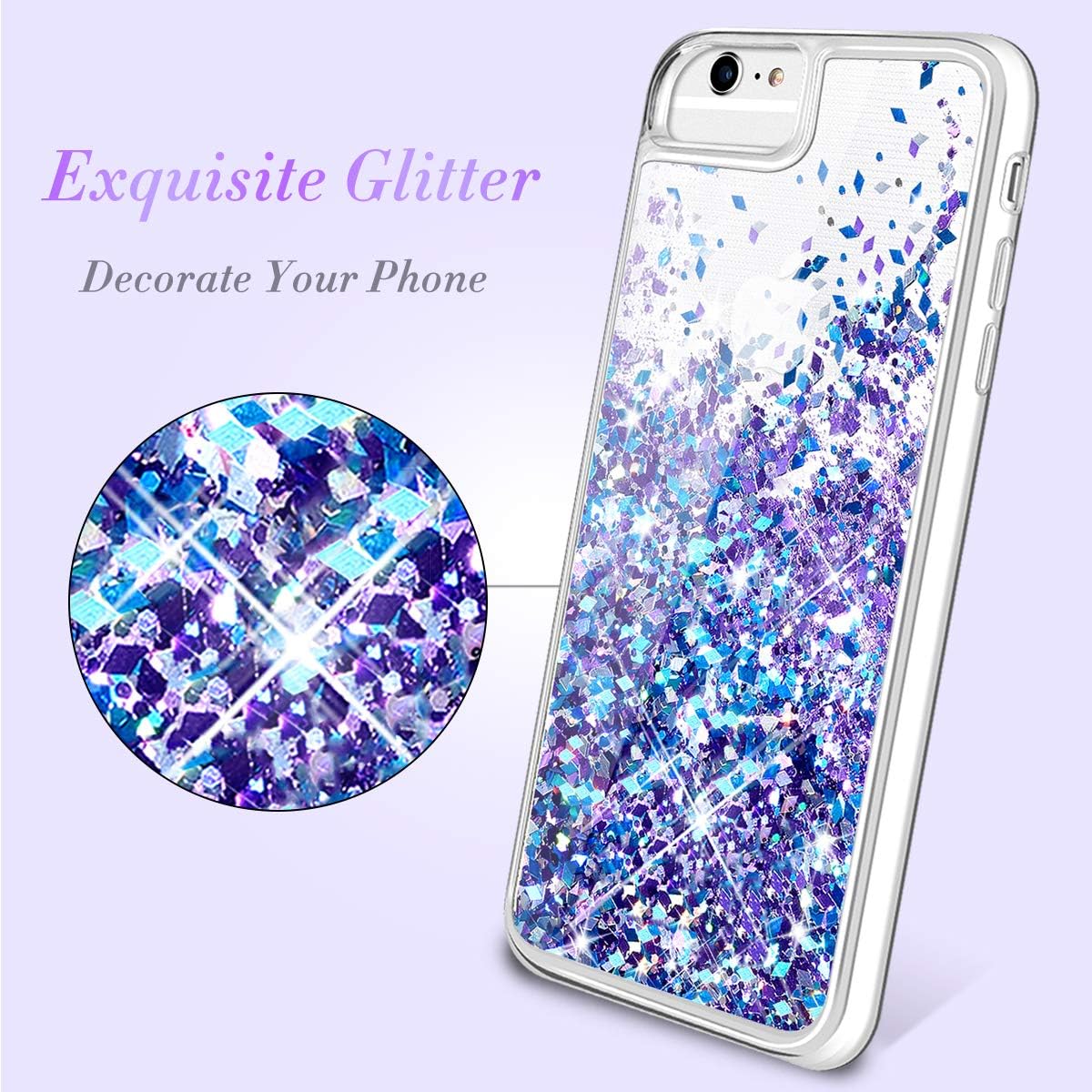Caka iPhone 6 6S 7 8 Case, iPhone 7 8 Glitter Case with Tempered Glass Screen Protector for Girls Woman Floating Luxury Glitter Sparkle Soft TPU Liquid Case for iPhone 6 6S 7 8 4.7 inch (Blue Purple)