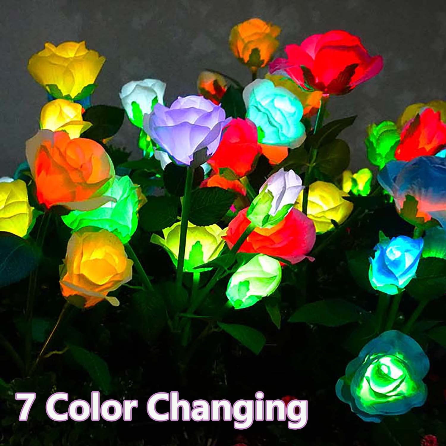 Ostritec Solar Garden Lights, Solar Flower Lights Outdoor Waterproof, 20 Roses 7-Color Changing Decorations for Yard Pathway Lawn (4 Pack)
