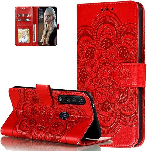 Moto G8 Plus - Funda para Motorola Moto G8 Plus (función atril), diseño de girasol, color rojo