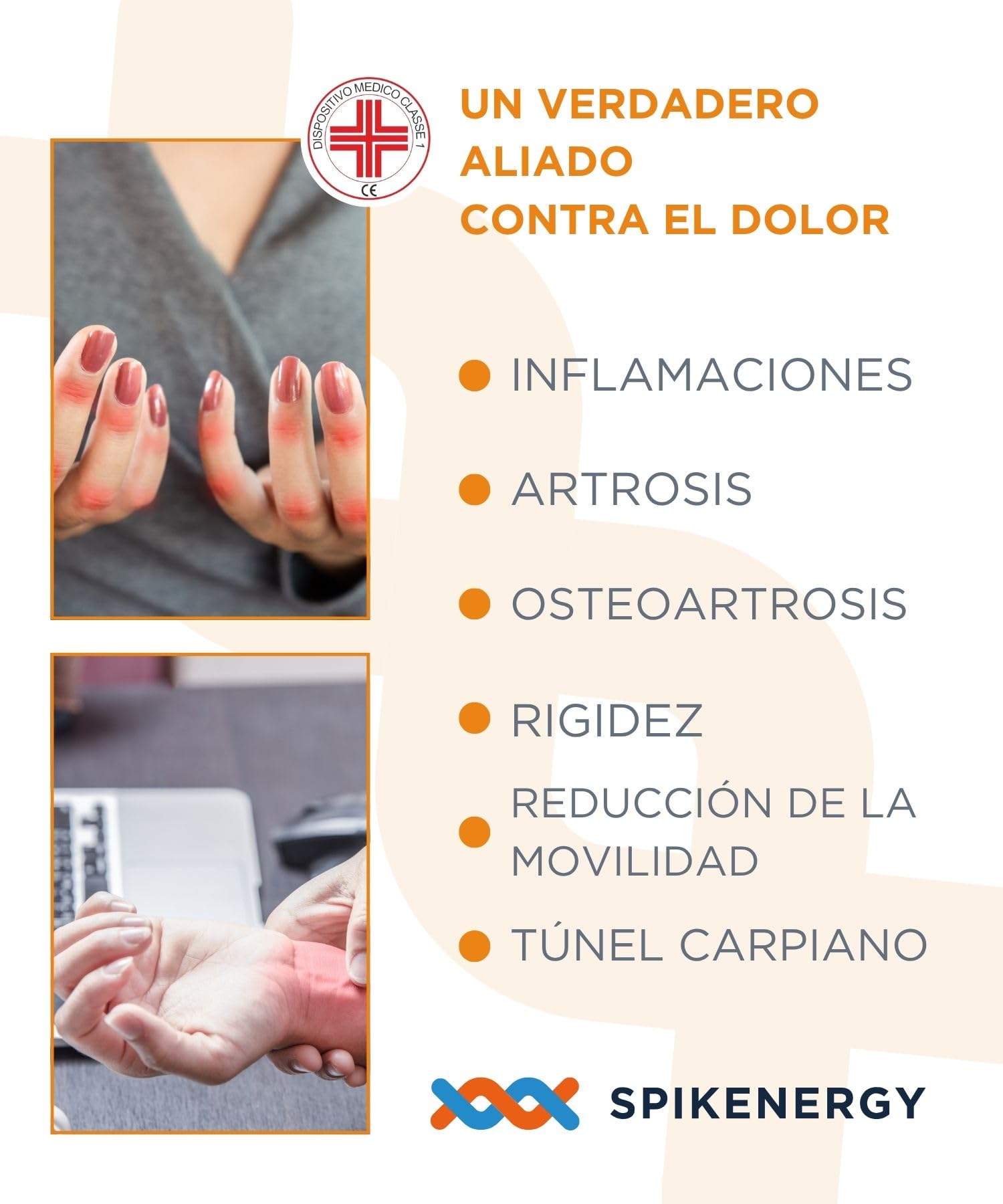 Spikenergy Guantes Artrosis Manos Mujer Hombre Electro Magnetoterapia - Guantes Artritis, Usados Como Muñequera Tunel Carpiano, Dispositivo Médico Deducible - Made in Italy