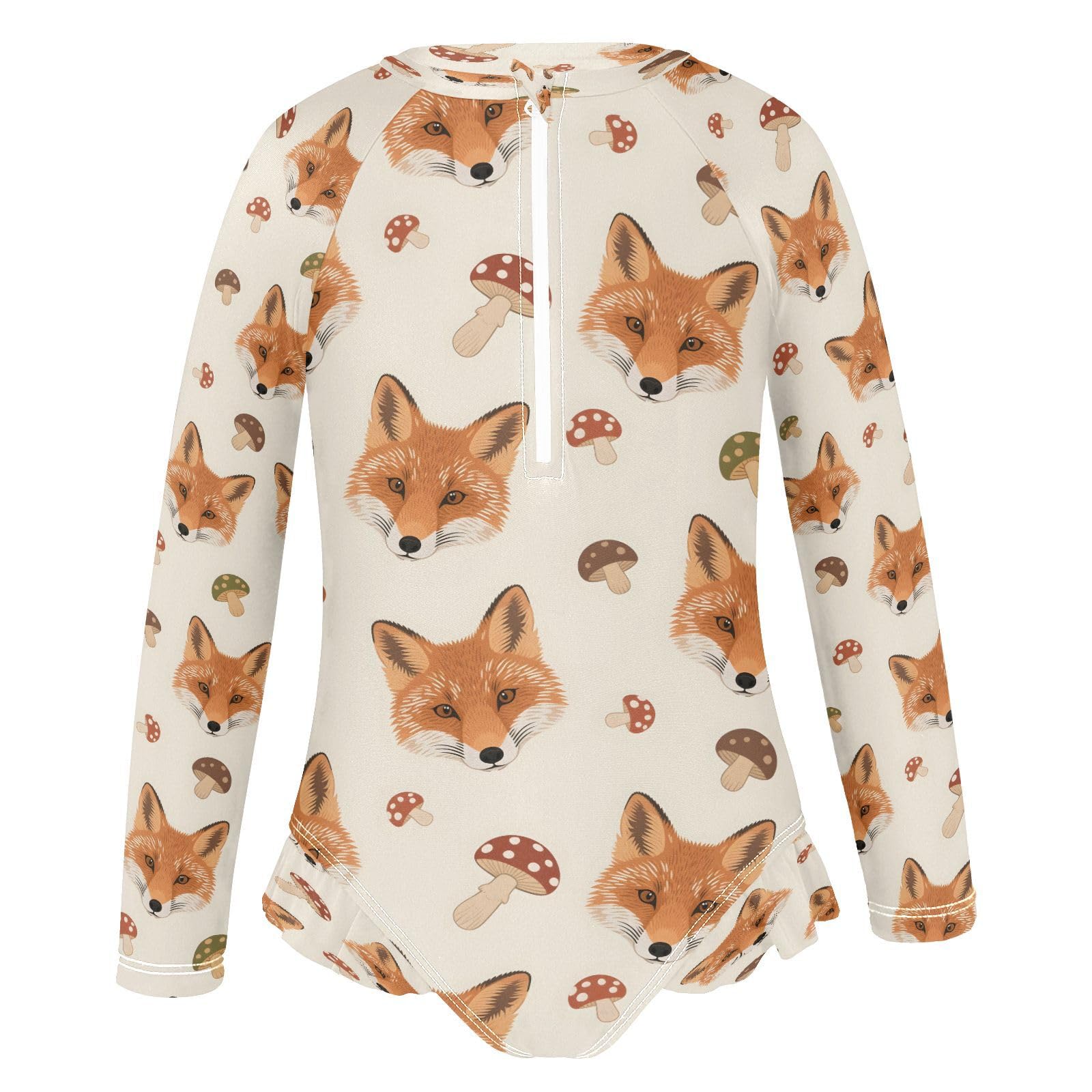 Fox Face Mushroom S Girls Long Sleeve Swimsuits One Piece Zipper Bathing Suit UPF 50+ Rashguard Swimwear Multicoloured