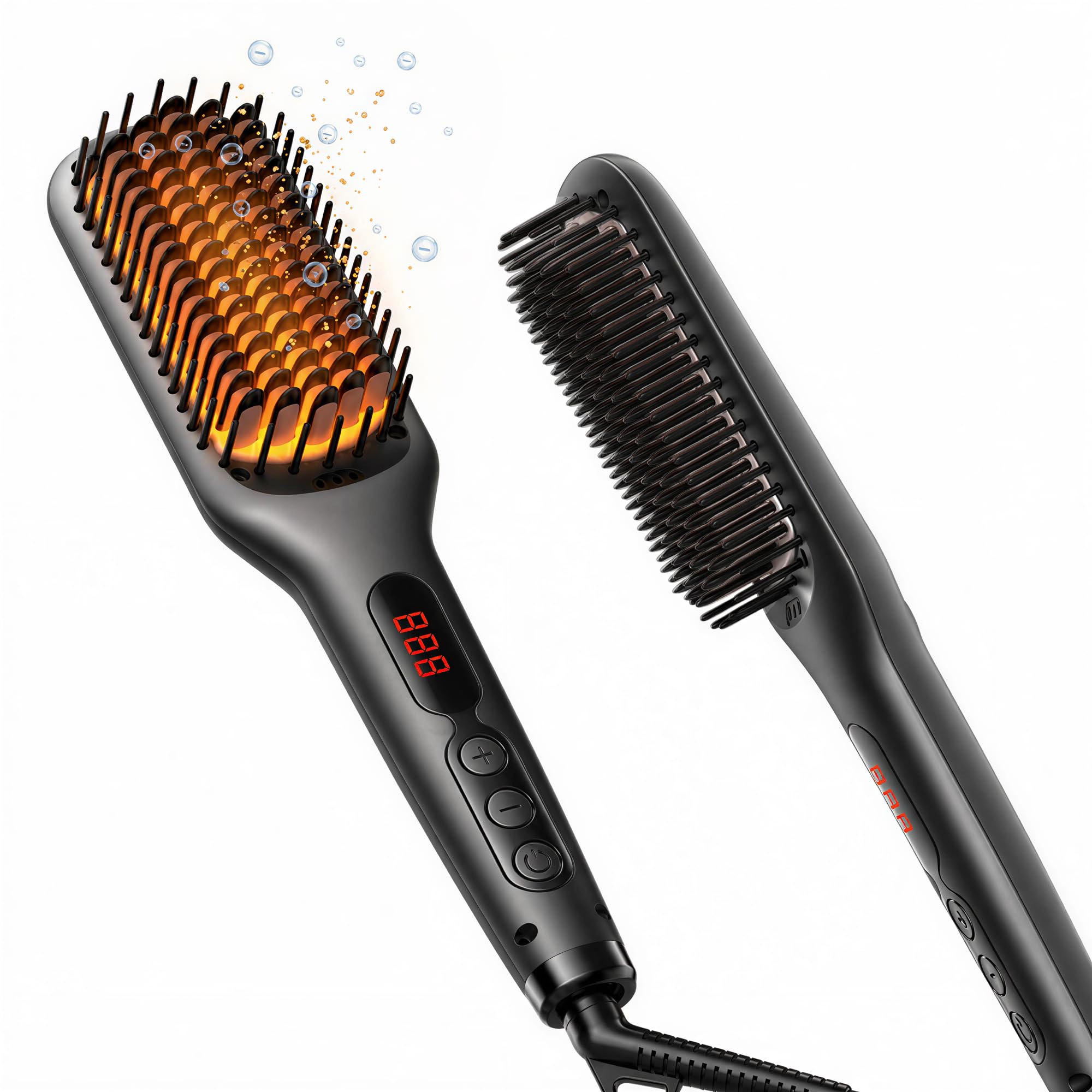 MEGAWISE Pro Keramik Ionic Haarglätter Bürste für Zuhause Salon, Glätteisen Haarbürste mit 20 Sekunden Heiztechnik, Auto-Off, Verbrühungsschutz mit universeller Dual-Spannung, drehbares Netzkabel