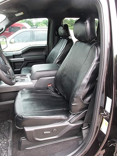 Durafit Seat Covers, Ajuste exacto para Ford F150-F550 2015-2024 Cubos delanteros fabricados en vinilo gris oscuro impermeable
