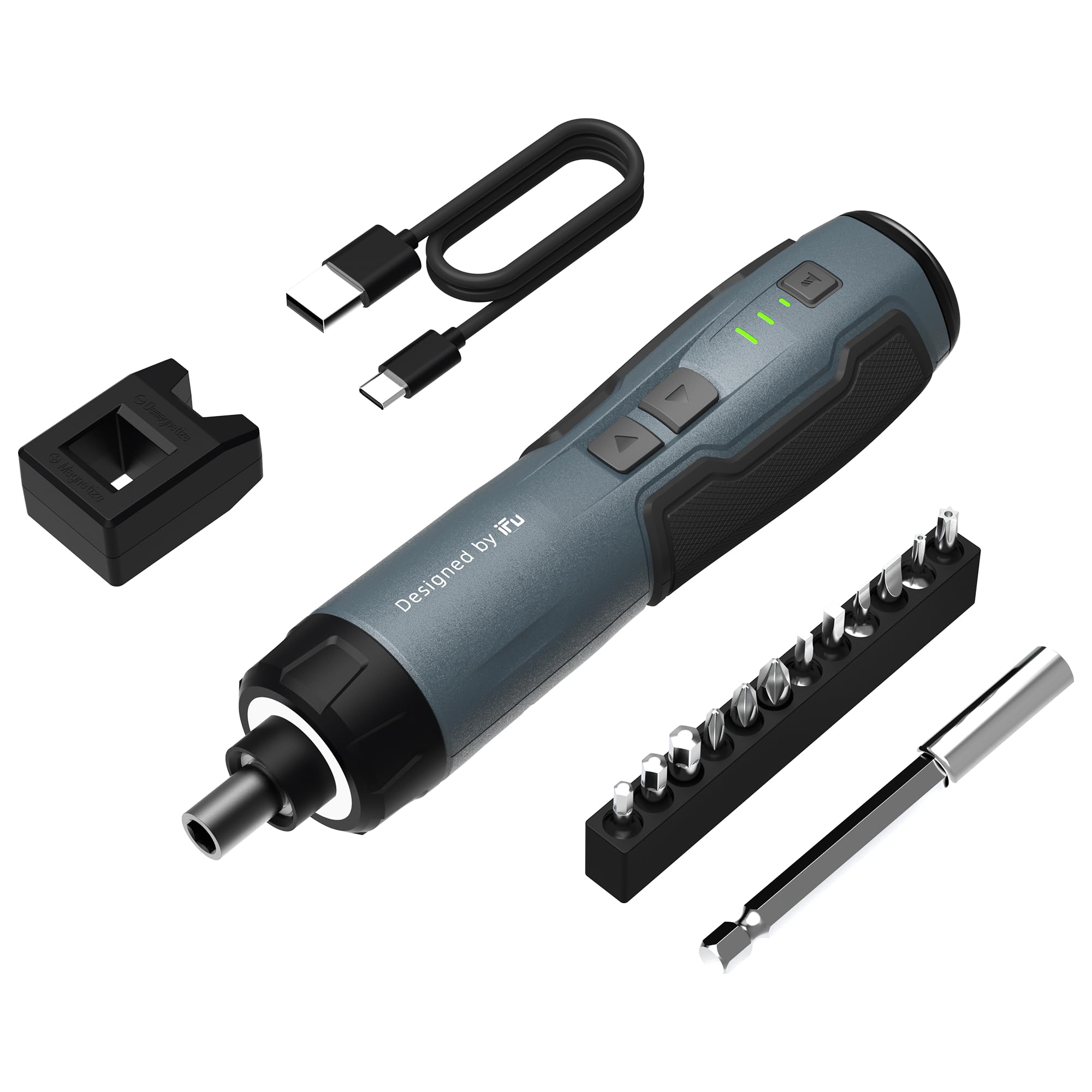 iFu Cordless Electric Screwdriver Kit Rechargeable Power Screwdriver with LED Light 12 Magnetic Bits Electric Screwdriver Set for