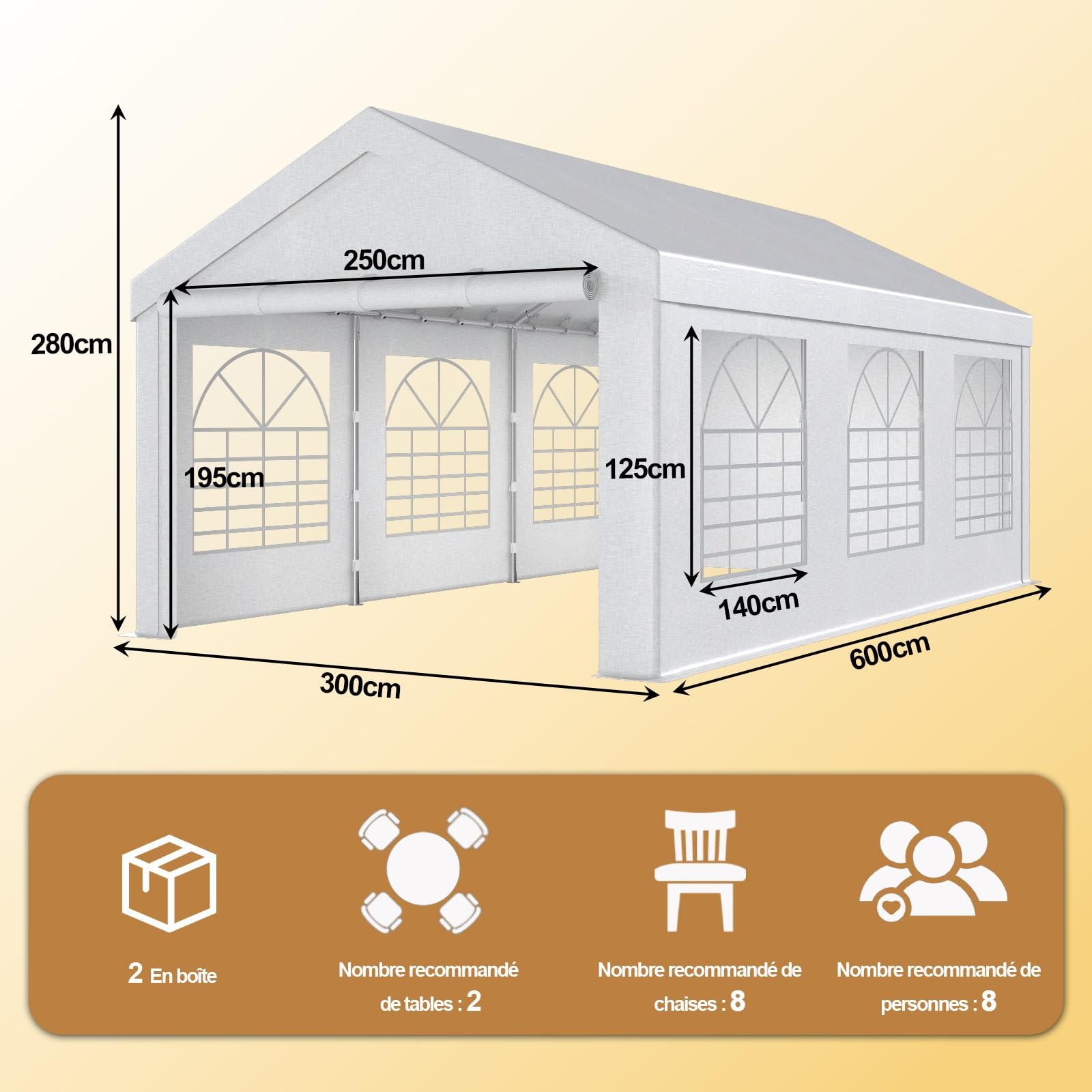 TRIUMPHKEY Tente de Reception 3x6,Barnum UV 50+,Tonnelle de Jardin Exterieur,Tonelle Tente pour Les Mariages, Les fêtes, Les rassemblements Blanc Construction en Acier galvanisé avec raccordement