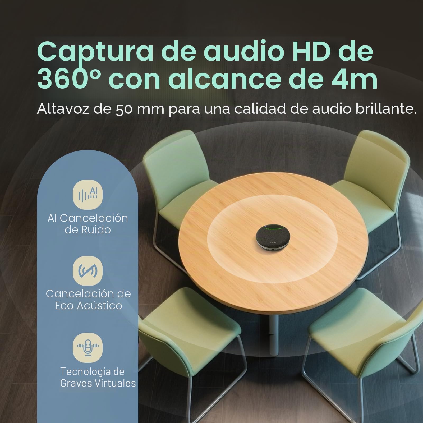 Yealink SP92 Altavoz y micrófono para conferencias de oficina, altavoz Bluetooth portátil con USB, micrófono con cancelación de ruido AI, 20 horas de llamada, para pequeñas salas de reuniones