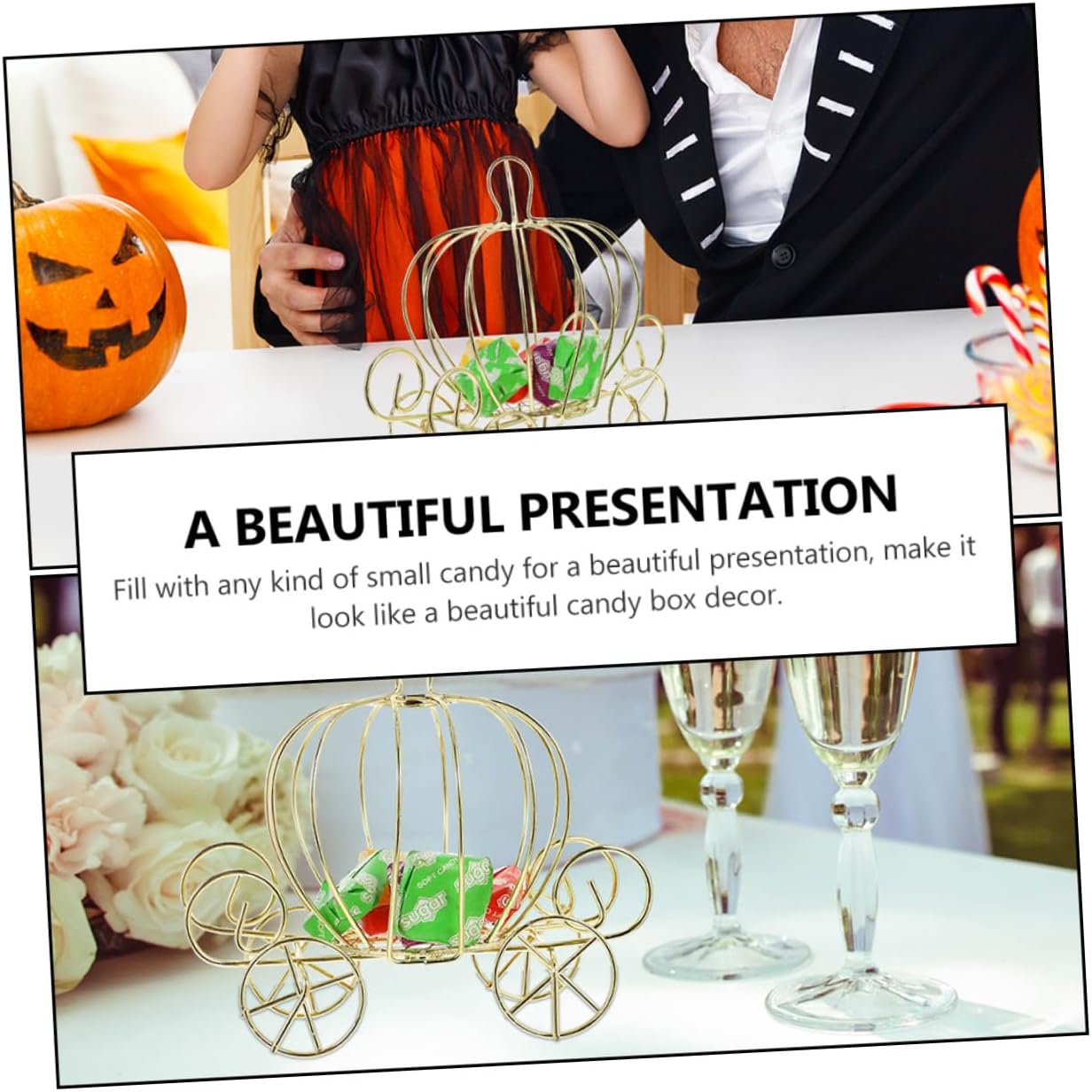 IMIKEYA 12 Pcs Pumpkin Cart Metal Candy Box Flower Vases Decorative Dinner Table Decor Carriage Holder Gold Pumpkins Candy Holders White Pumpkins for Centerpieces Bag Princess Baby