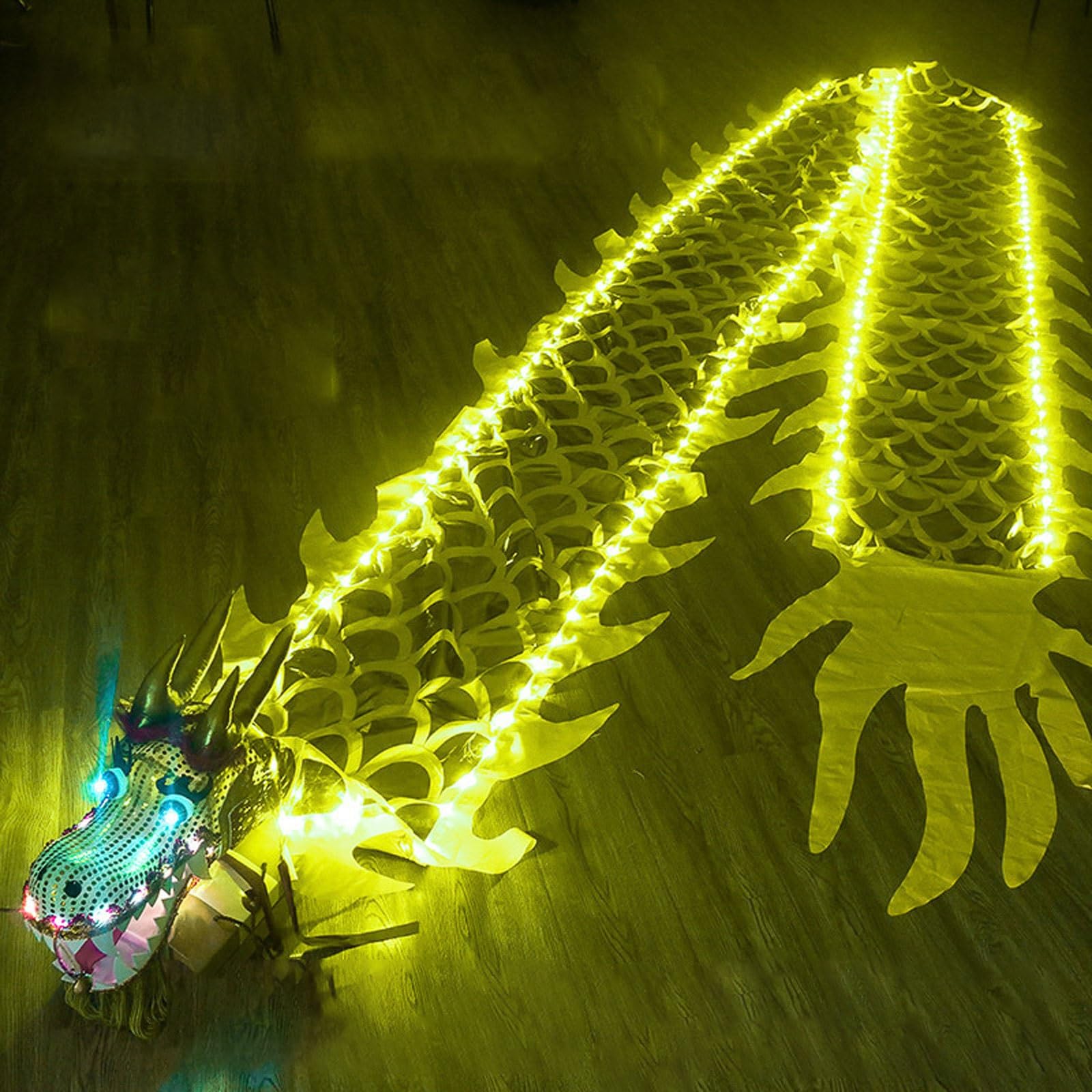 CQCQC Luminescence Dragon Poi Led Dragon Poi, Flowy Square Exercise Dance Dragon Ribbon Poi, Spinning Dragon Ribbon Light Up For Night Parade(Yellow,8m)