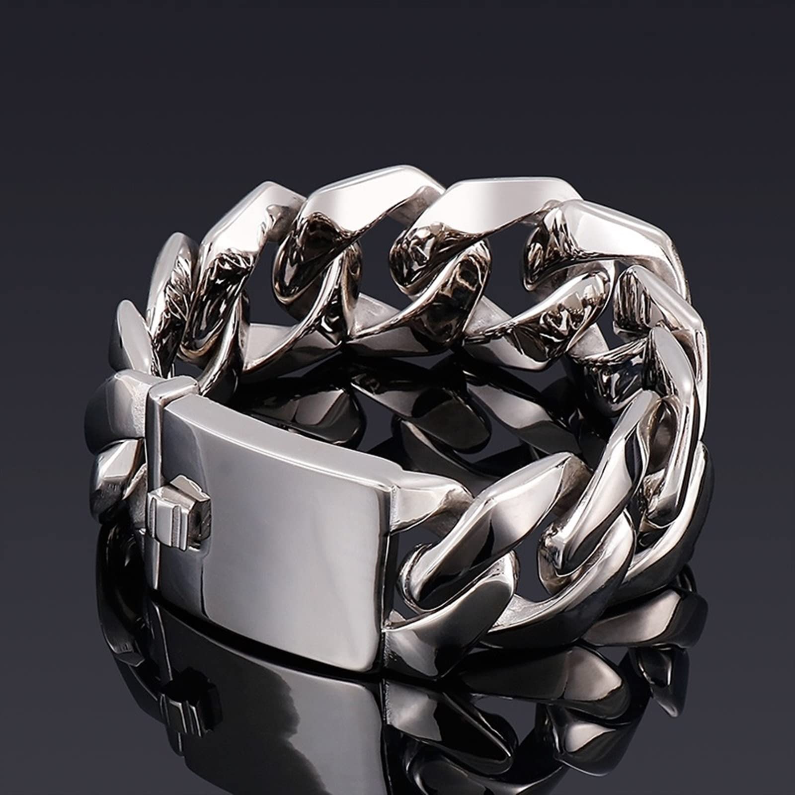 Daesar Charm Armband Edelstahl Männer, Panzerarmband Breit 26MM mit Steckschließe Armband Silber 21.5-22CM Freundschaftsarmband für Jugend