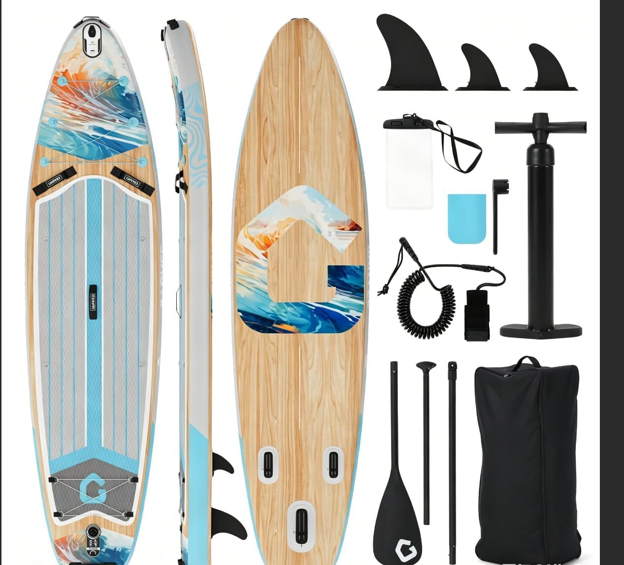Tabla de Paddle Surf Hinchable 11’, Gran Capacidad 450LB, Estable para Principiantes, con Remo Ajustable, Soporte para cámara, Antideslizante, Accesorios completos – Ideal para Lago, río o Playa
