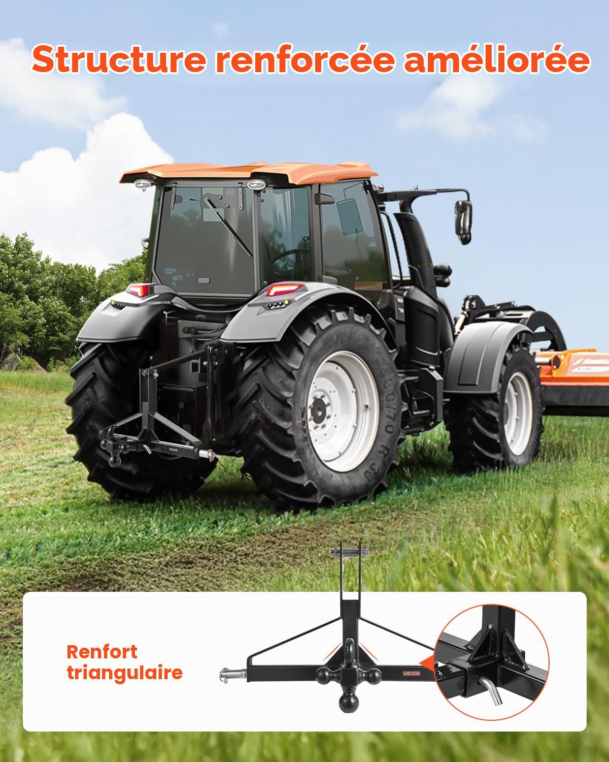 VEVOR Attelage 3 Points avec Récepteur 5 cm, Fixation Rapide 3 Points, avec 3 Boules de Remorquage, Adaptateur Barre de Remorquage pour Effectuer Travaux Agricoles pour Plupart Tracteurs Attelage 5 cm
