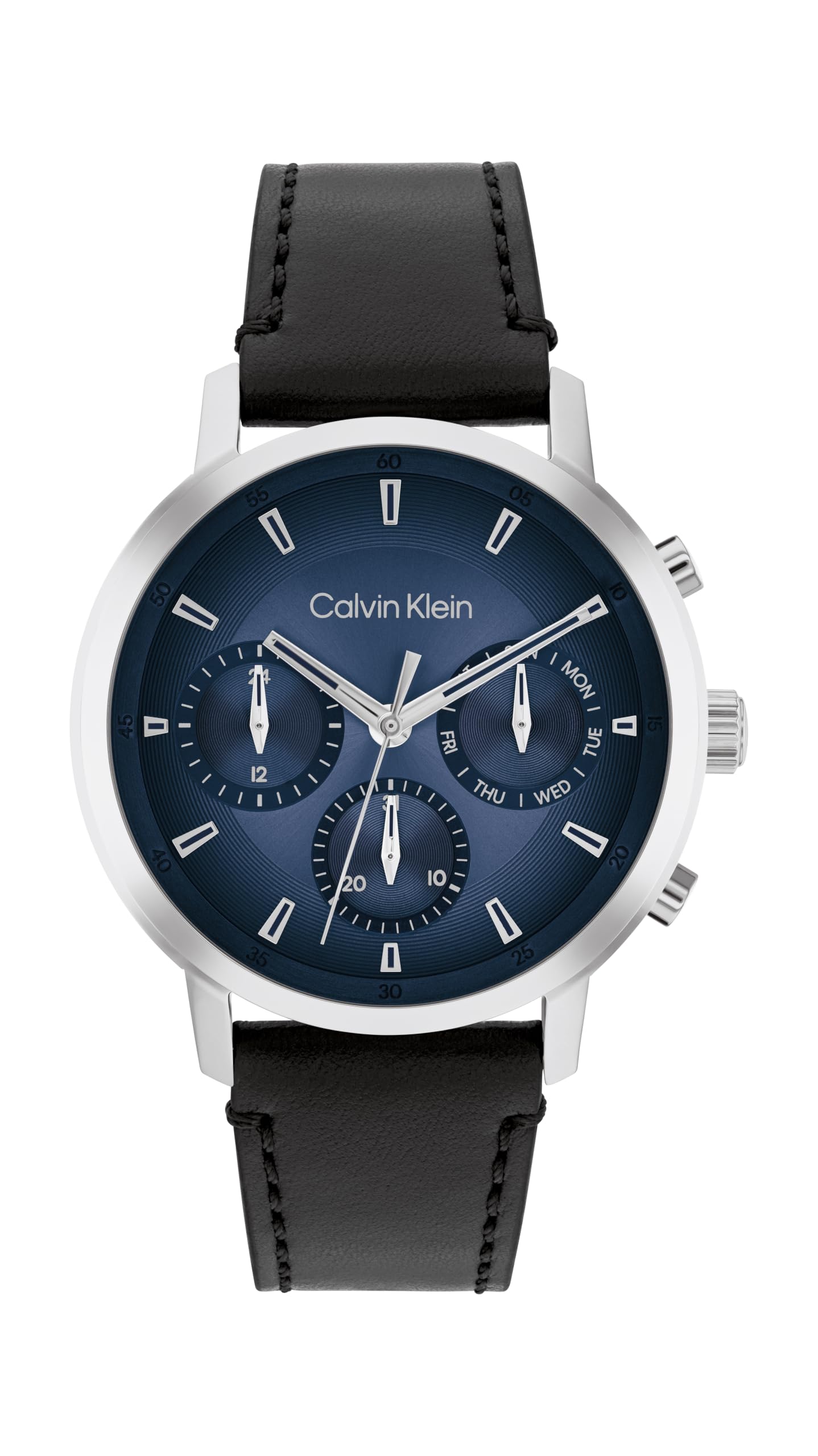 Calvin Klein Orologio Analogico Multifunzione al Quarzo da Uomo Collezione GAUGE con Cinturino in Pelle Nero - 25200497, Dark Blue