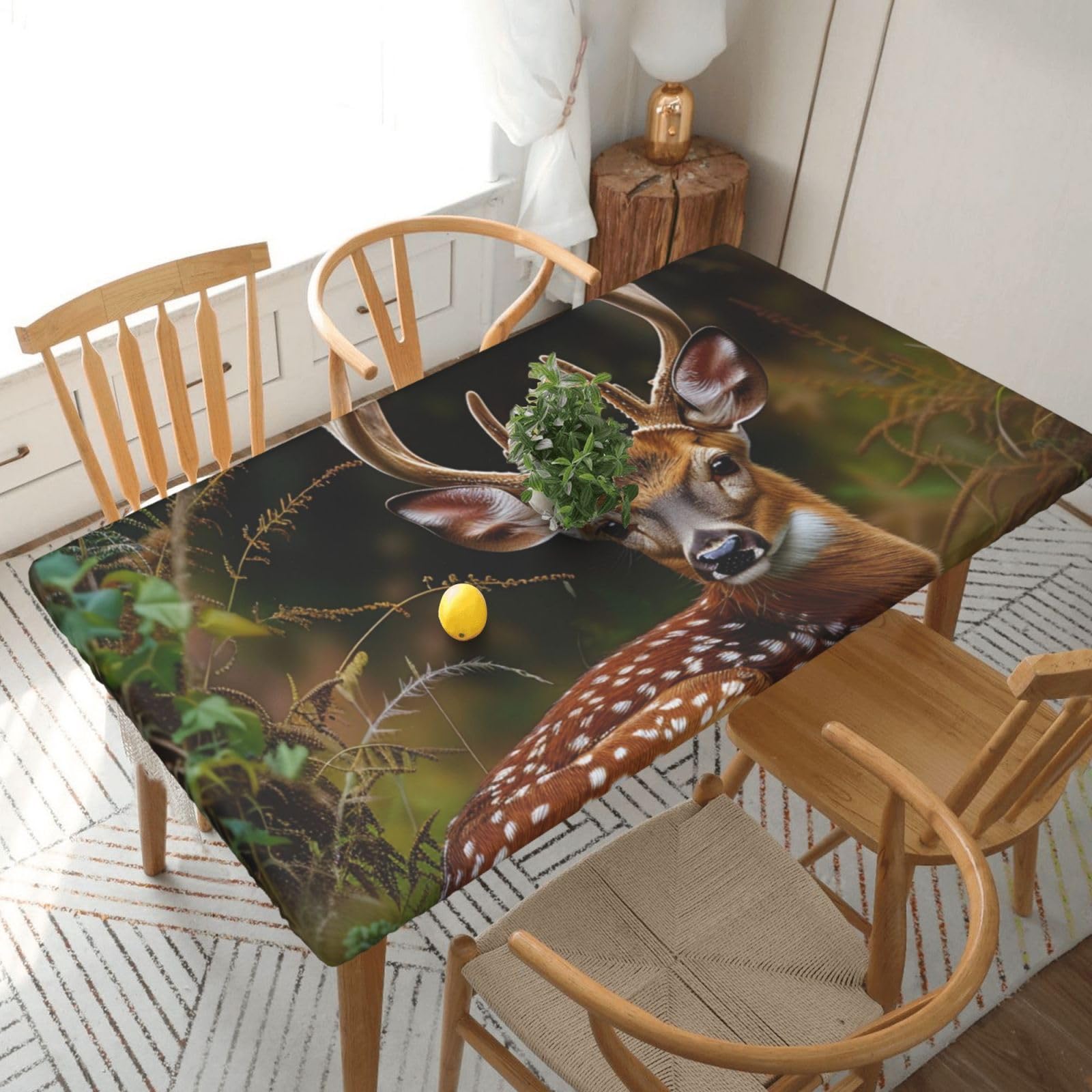 WPKJU Whitetail Deer Fawn in Wilderness Stag Printed Tablecloths 5ft Rectangular Table Covers Washable Polyester Decorative Table Cloth for Dining Table Picnic Wedding