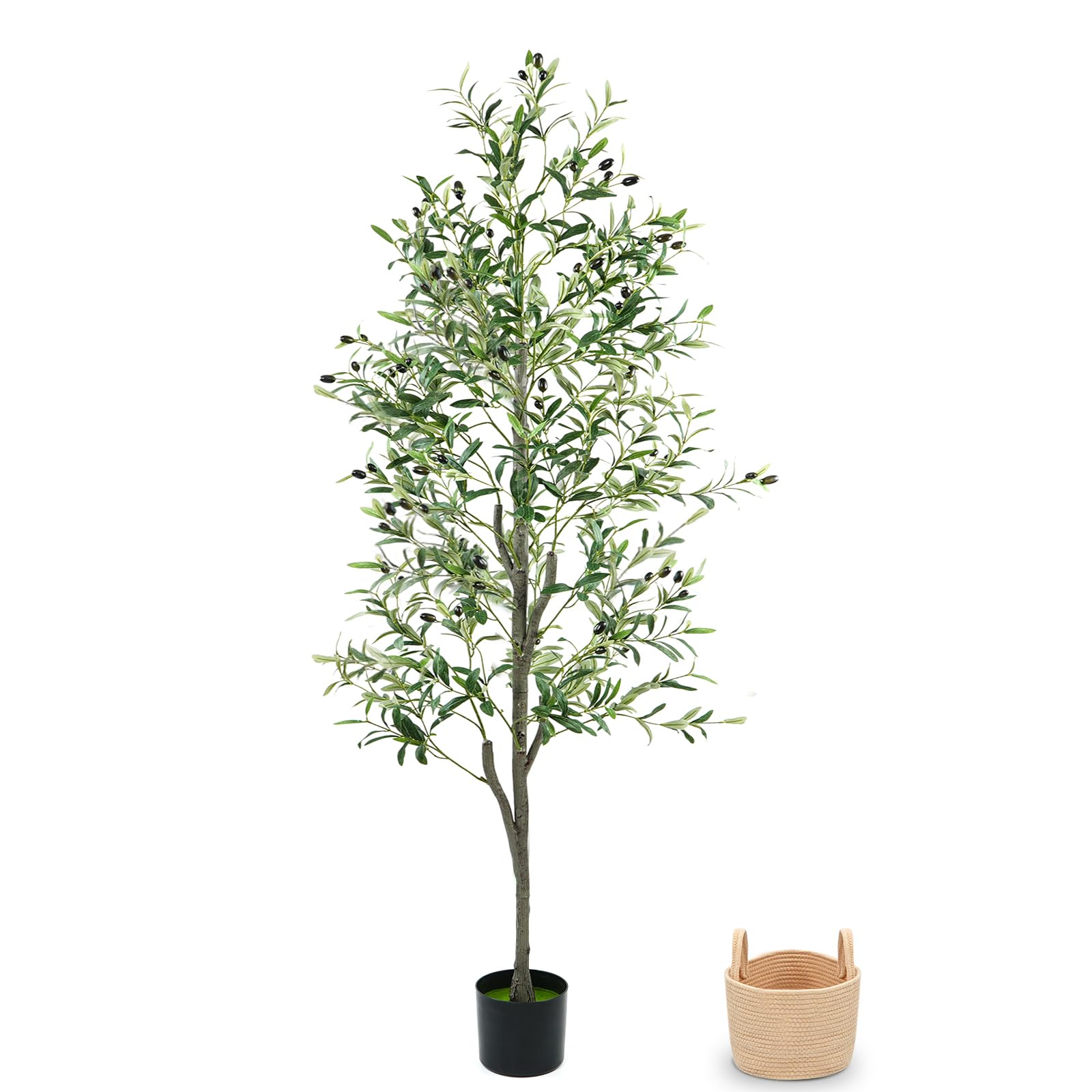 Photo 1 of Zynaro Olive Trees Artificial Indoor 6FT, Faux Olive Tree with Woven Basket & Natural-Looking Wood Trunk, Realistic Leaves & Fruits, Maintenance-Free Tall Fake Olive Tree for Modern Home Office Decor