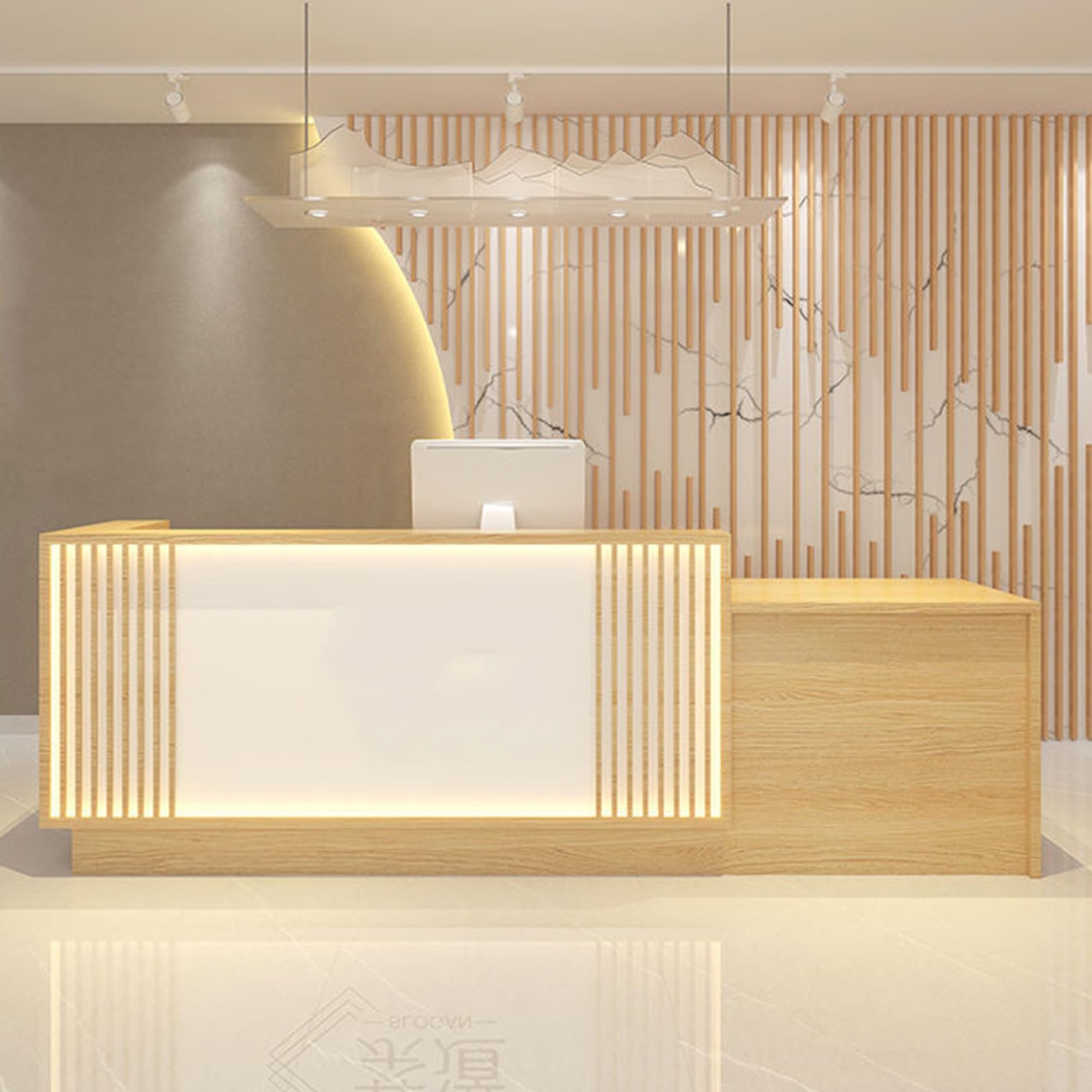 Mostrador de Recepción LED, Cajones con Cerradura, No Requiere instalación - Mobiliario for Hotel y Tienda(Beige,100cm)