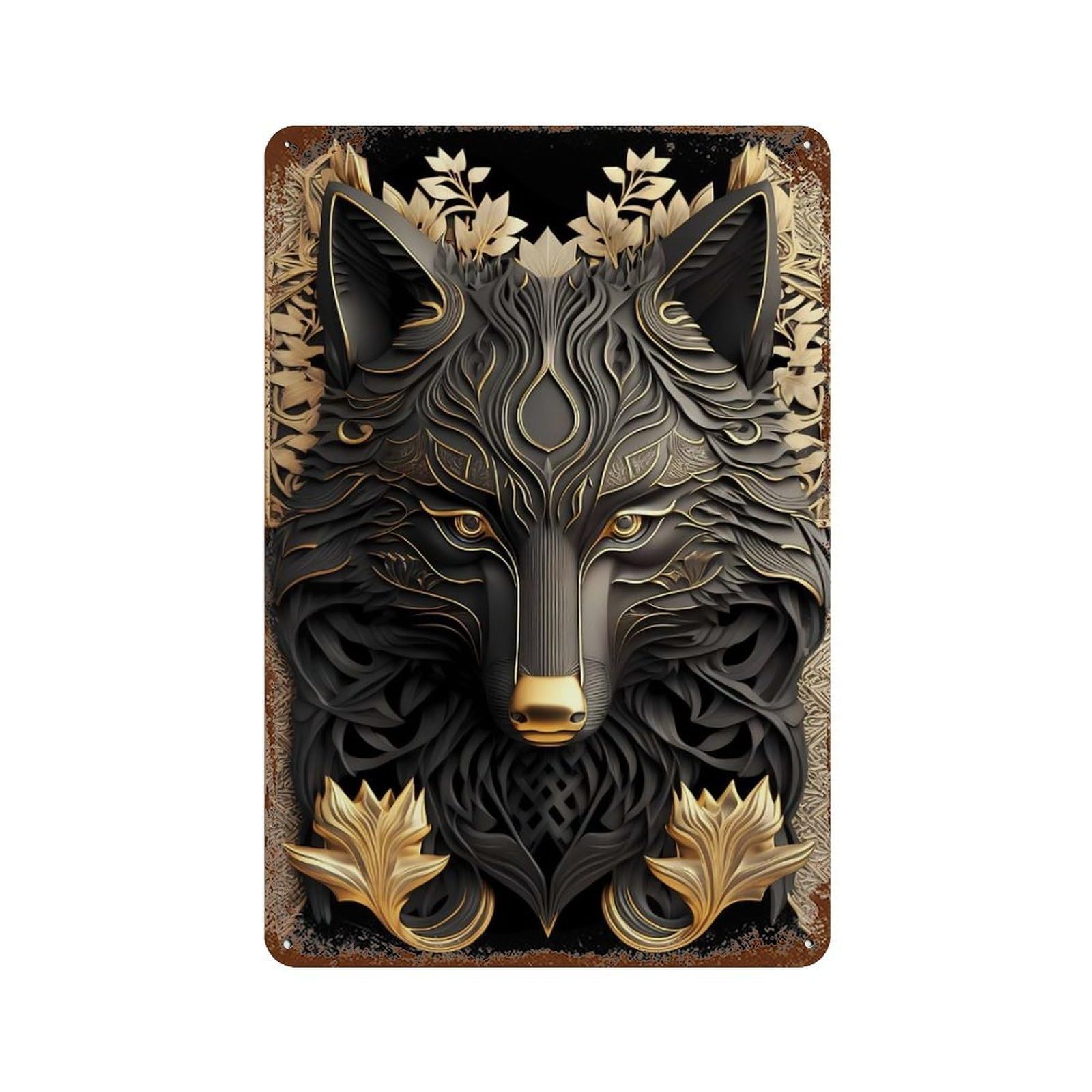 Golden Majesty Black Wolf Retro Metal Sign 11.8"x7.9", Farmhouse Wall Decor for Garage, Pub Or Kitchen