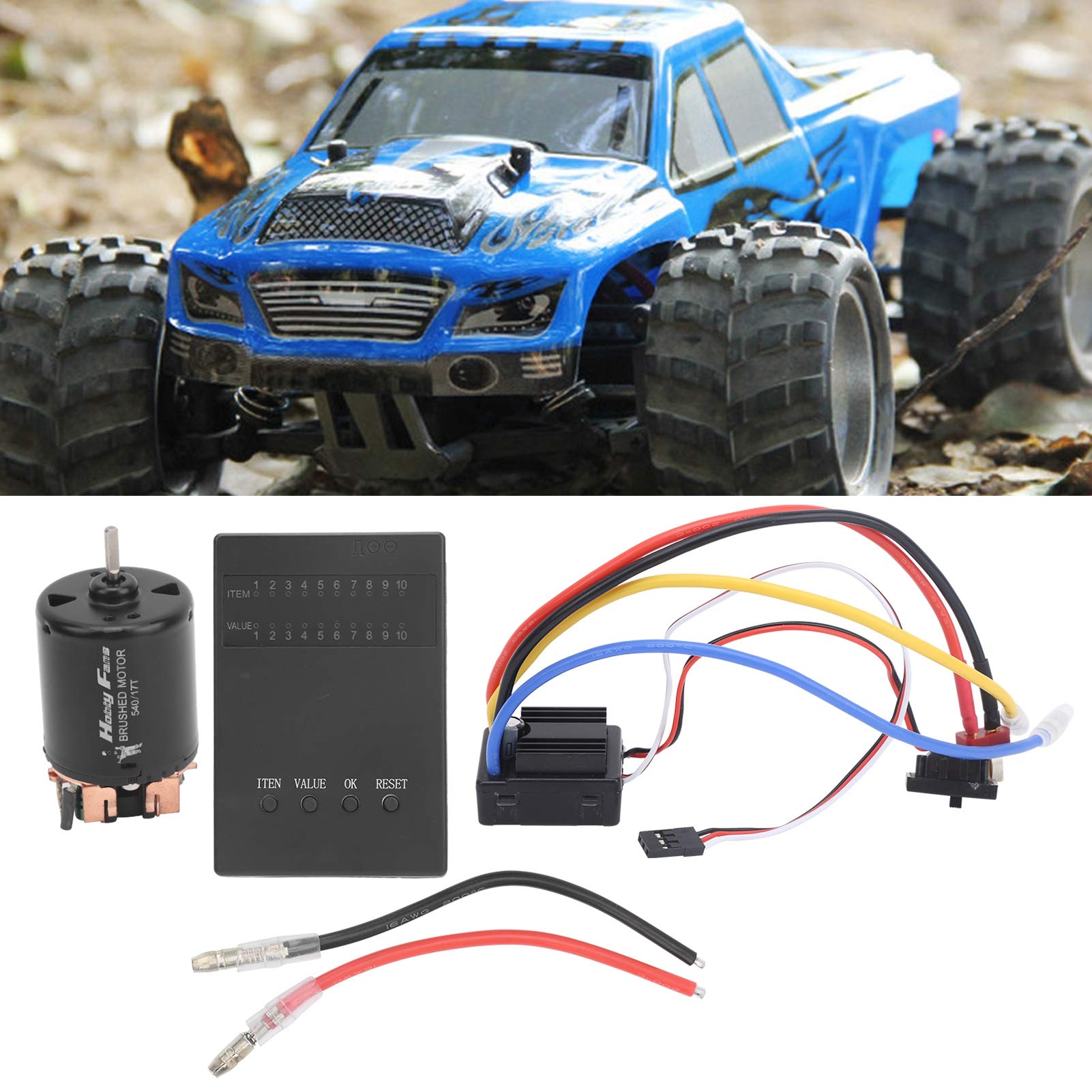 80A szczotkowany ESC z kartą programowania i szczotkowanym silnikiem 17T, wodoodporny elektroniczny regulator prędkości do samochodu RC 1/8 1/10, w tym karta progr
