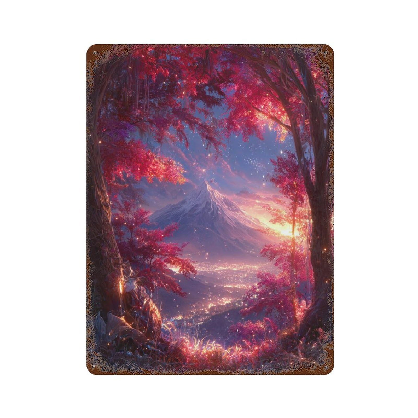 Magical Forest Glowing Trees Aged Metal Wall Plaque 15.7"x11.8", Classic Wall Plaque for Garage, Pub Or Kitchen