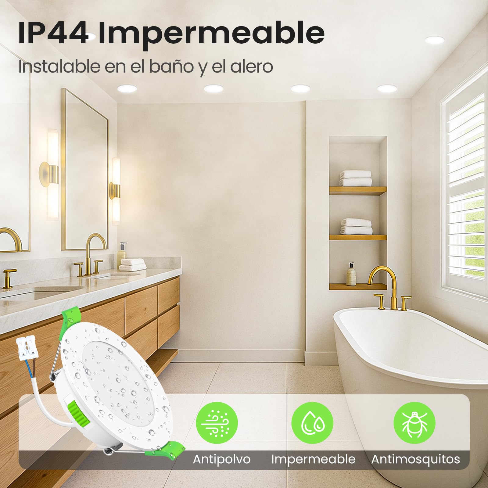ALUSSO LIGHTING Focos Led Interior Techo,7W 550LM downlight led techo empotrable,3CCT 3000K 4000K 6500K, IP44 Corte 90-100mm, Foco Empotrable Led Techo Para baño,dormitorio,Blanco,12 Pack