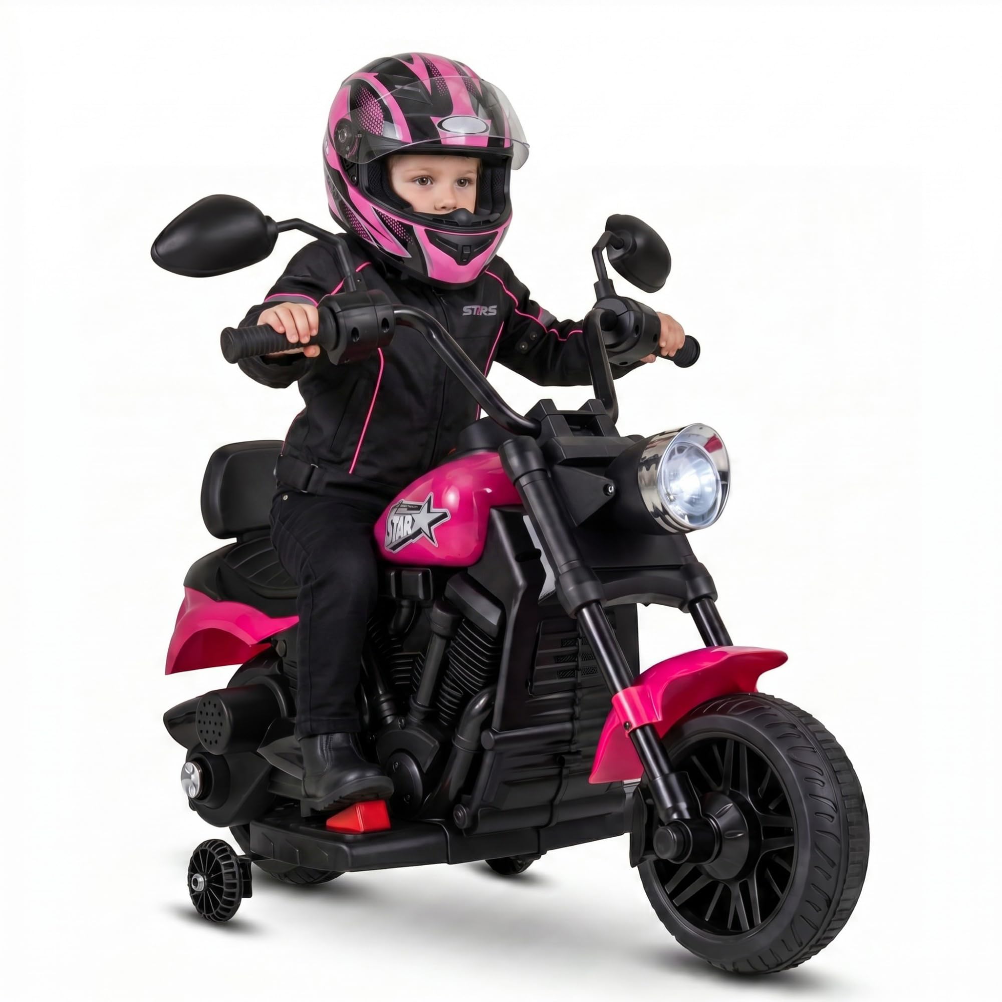 KOMFOTTEU 6V Kindermotorrad, Elektromotorrad mit Musik & LED-Scheinwerfer, 2,4 km/h, Elektro Motorrad mit 2 Stützrädern, bis zu 30 kg belastbar, für Kinder ab 3 Jahren (Rosa)