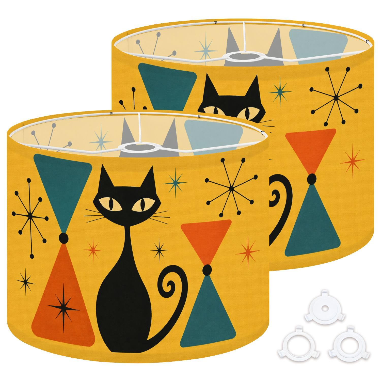 Deruinvaio Multi3 2Pcs 13In Lampshade Lamp Shade Retro Black Cat Geometric For Ceiling Light, Table Lamp Floor Lamp Easy Assembly Replacement Light Shade
